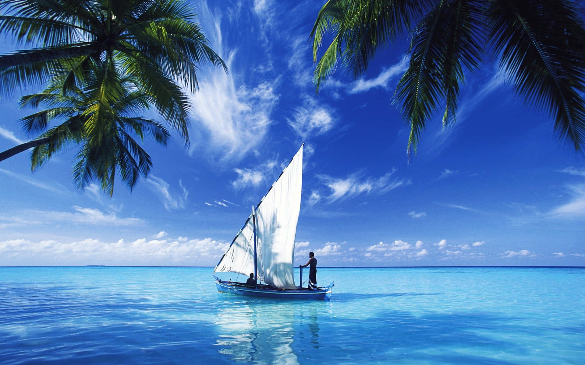 Caribbean, sailboat, turquoise waters, Full HD Desktop Wallpaper