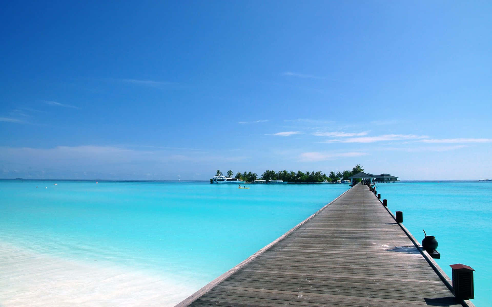 tropical beach, crystal turquoise water, clear blue sky, Full HD Desktop Wallpaper