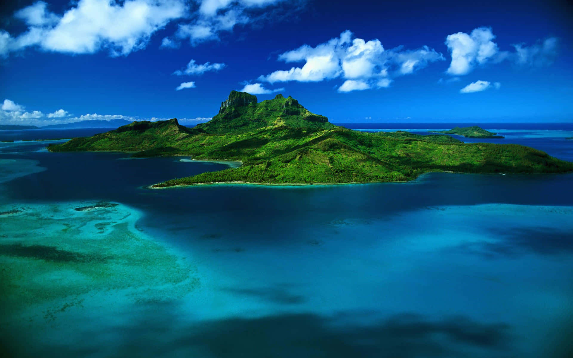 Caribbean Island, volcanic peak, turquoise lagoon, Full HD Desktop Wallpaper