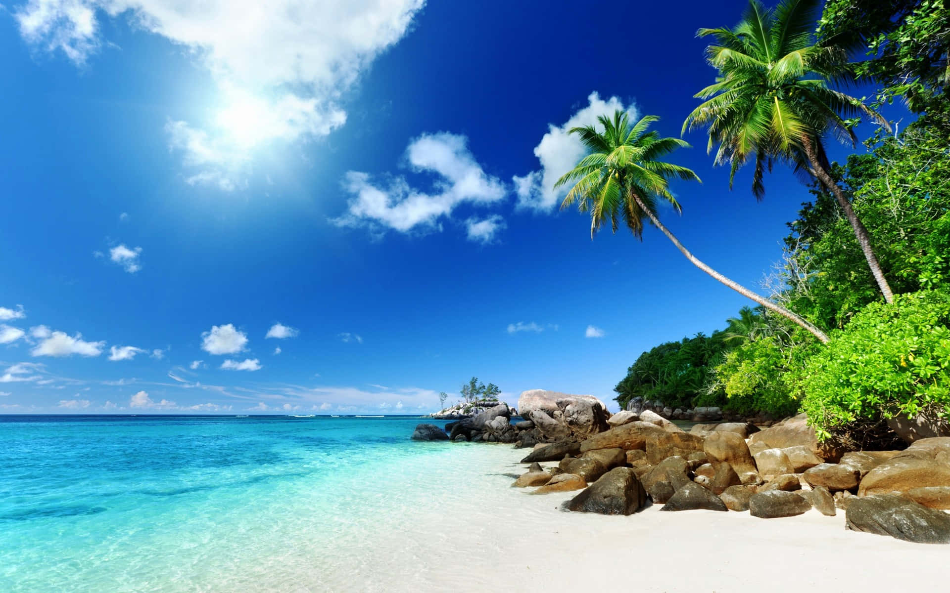 Caribbean Beach, turquoise waters, white sand, Full HD Desktop Wallpaper