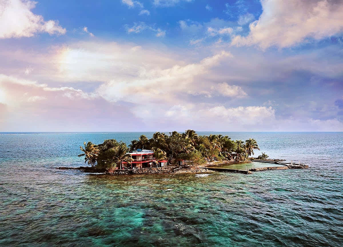 Caribbean Island, palm trees, red-roofed villa, SD Desktop Wallpaper