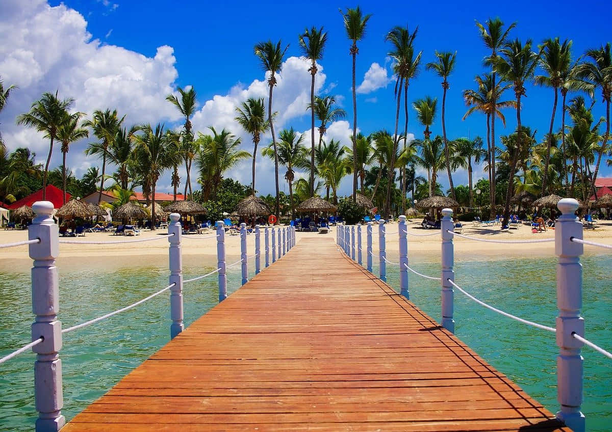 Caribbean Island, wooden pier, tropical beach, SD Desktop Wallpaper