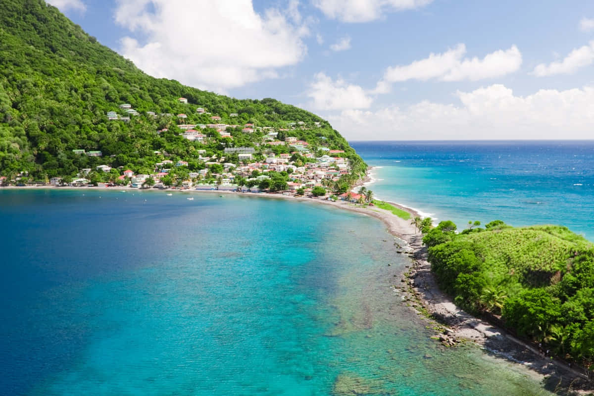 Caribbean Island, turquoise bay, lush green hillside, SD Desktop Wallpaper