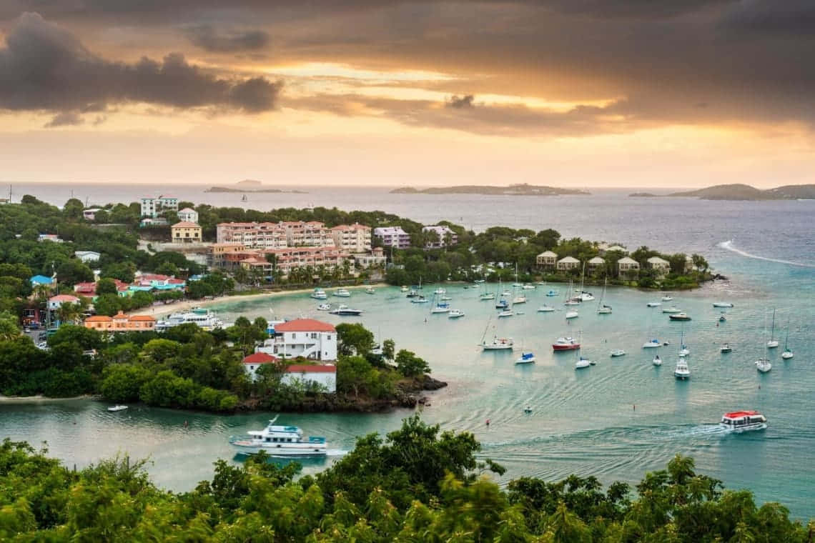 Caribbean Island, sunset, turquoise waters, SD Desktop Wallpaper