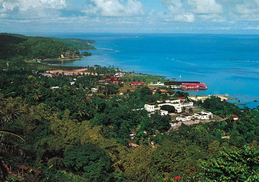 Caribbean Island, tropical coastal town, lush green hills, SD Desktop Wallpaper