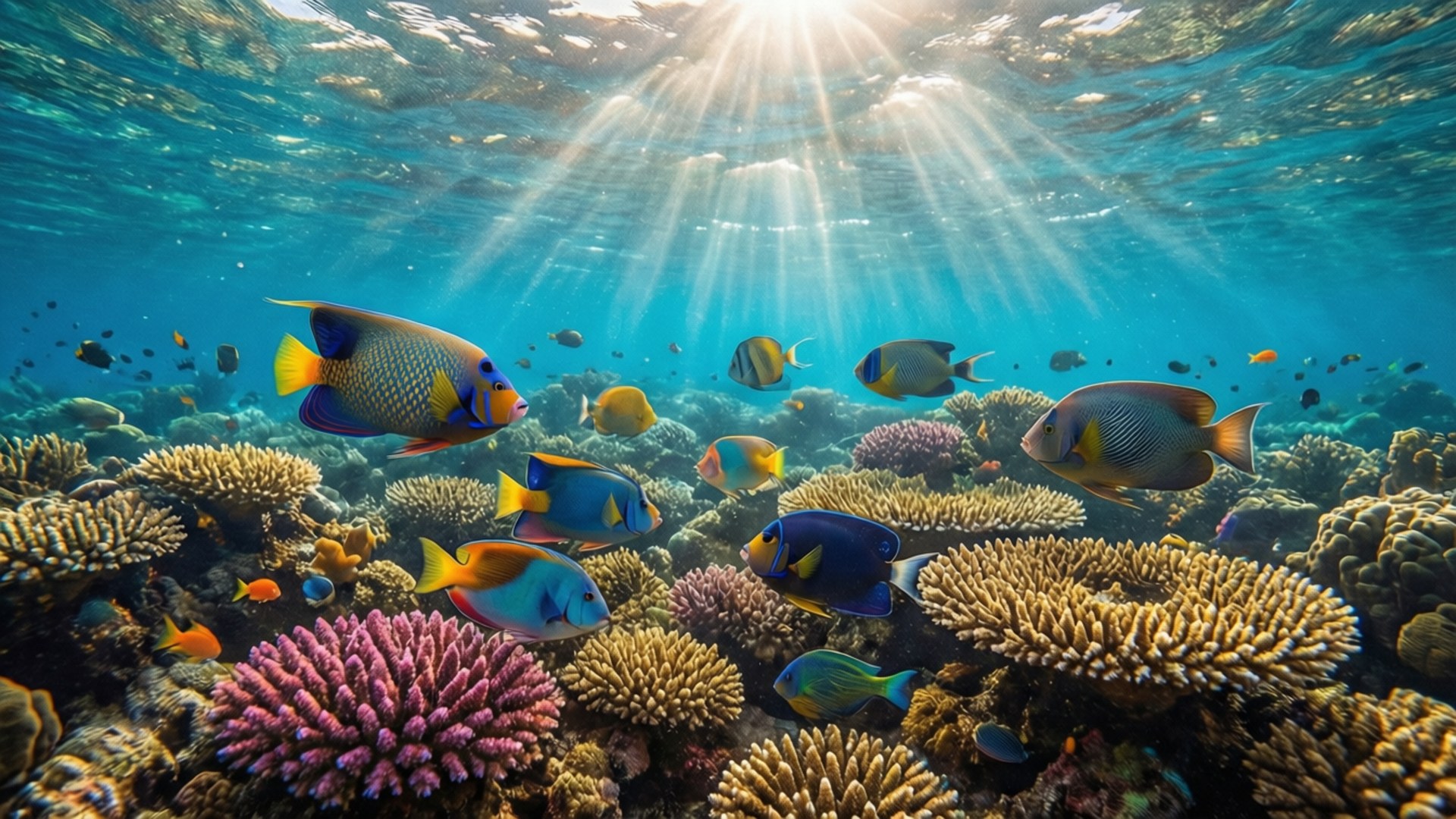 Caribbean, coral reef, turquoise water, Full HD Desktop Wallpaper