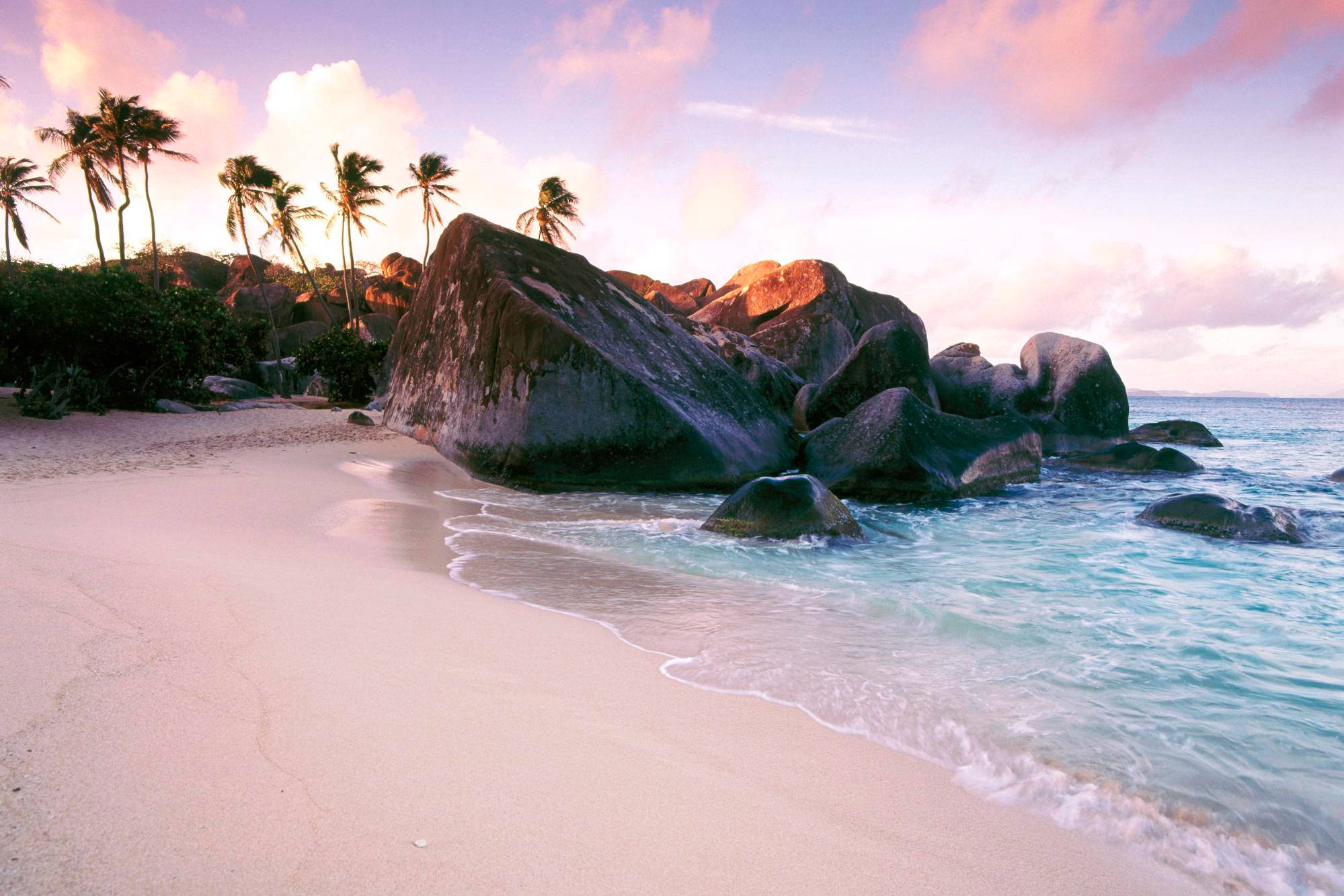 Caribbean beach, rock formations, pink sand beach, Full HD Desktop Wallpaper