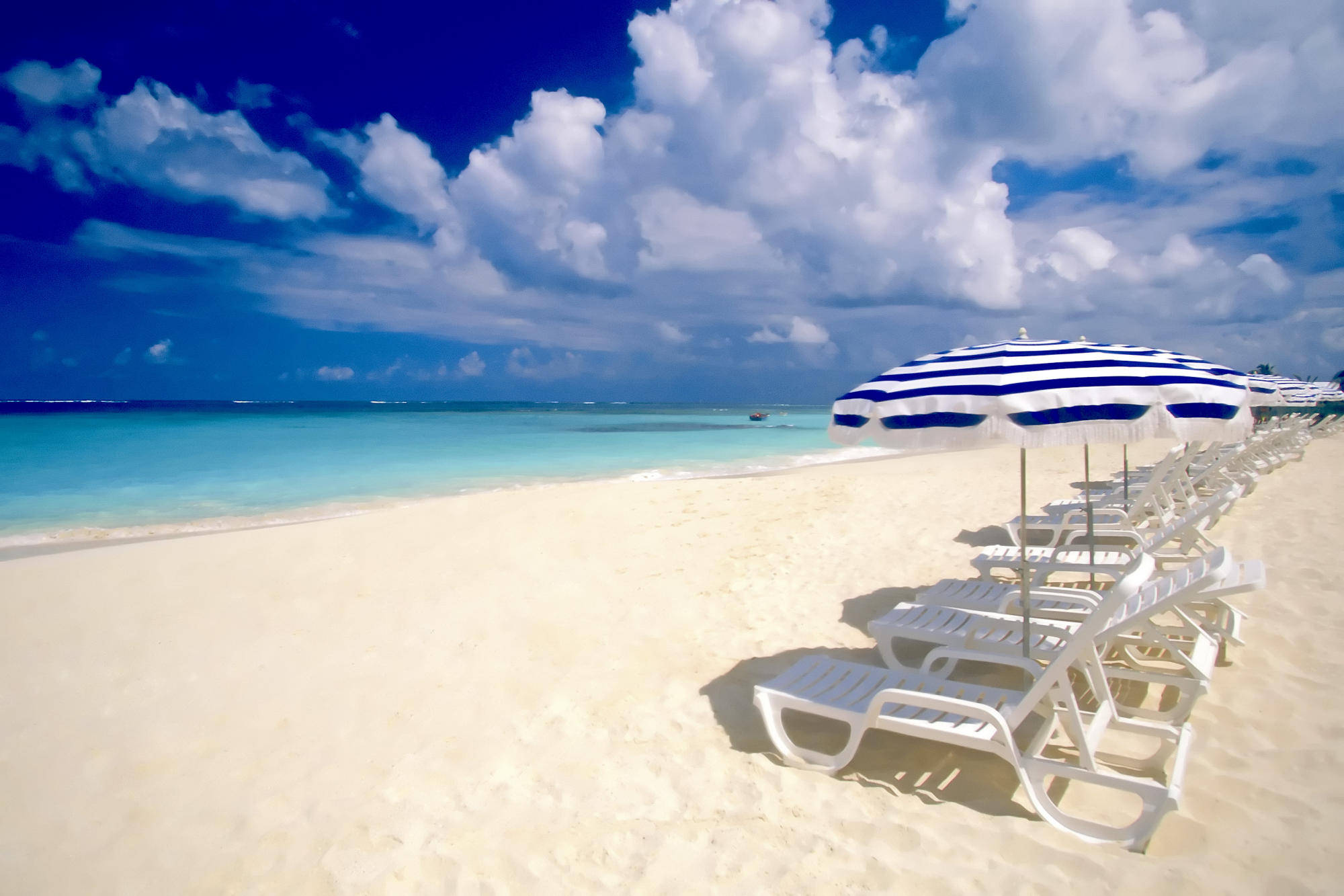Caribbean, white beach resort, white lounge chairs, Full HD Desktop Wallpaper