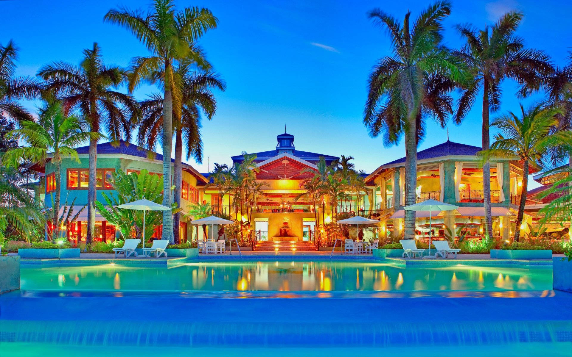 Caribbean, beach resort, dusk, Full HD Desktop Wallpaper