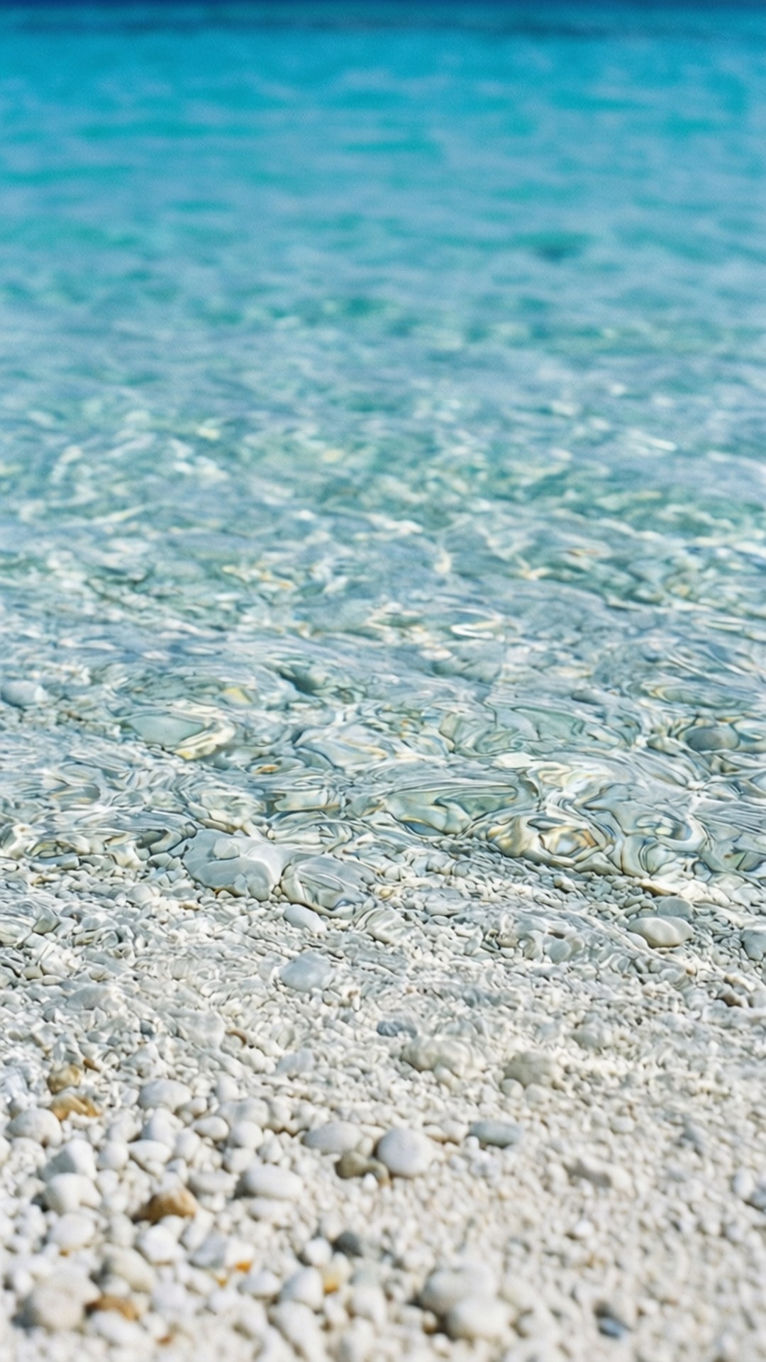 turquoise water, smooth white pebbles, sunlit beach, Full HD Phone Wallpaper
