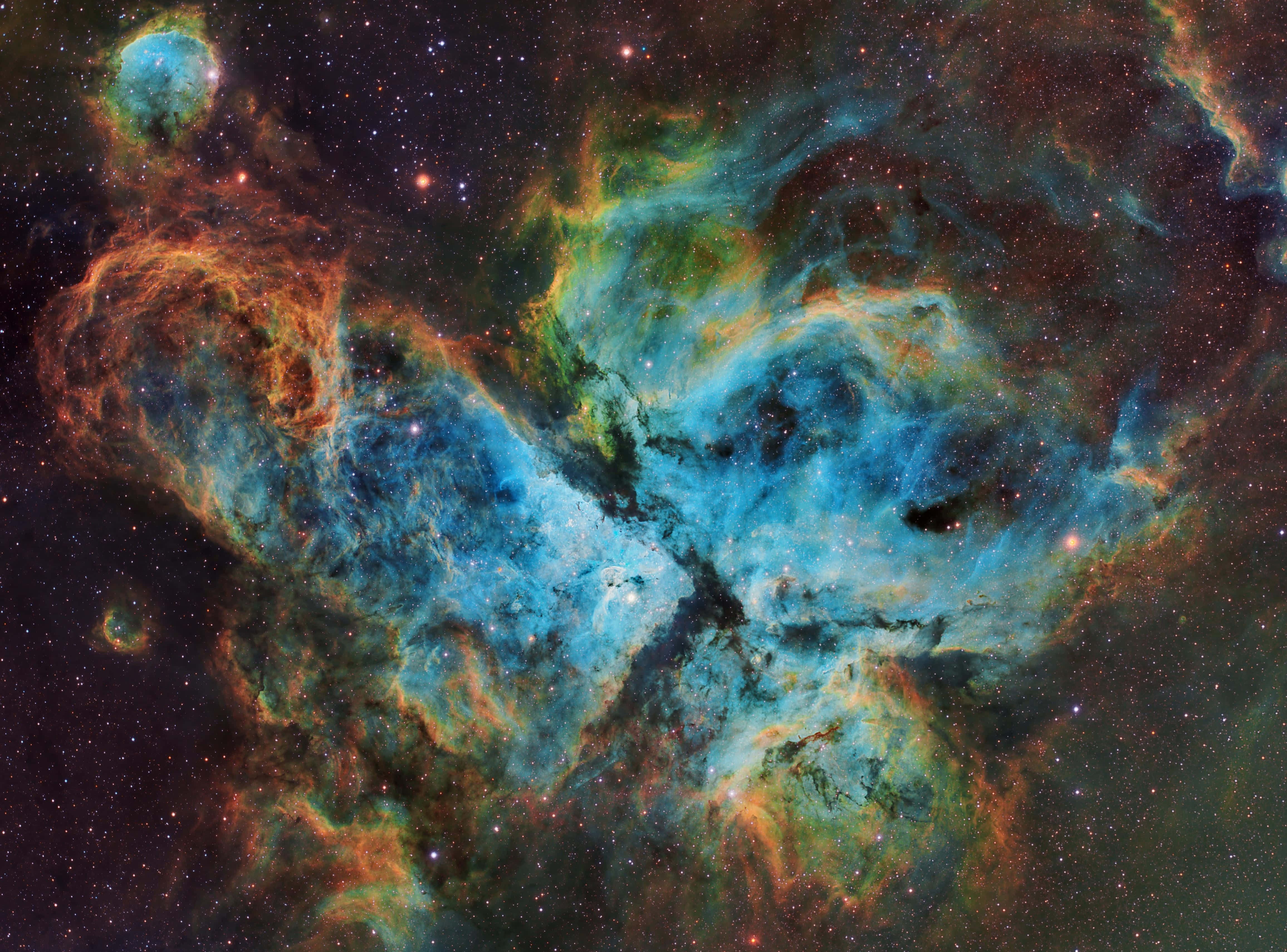 Carina Nebula, blue green, orange, 4K Desktop Wallpaper