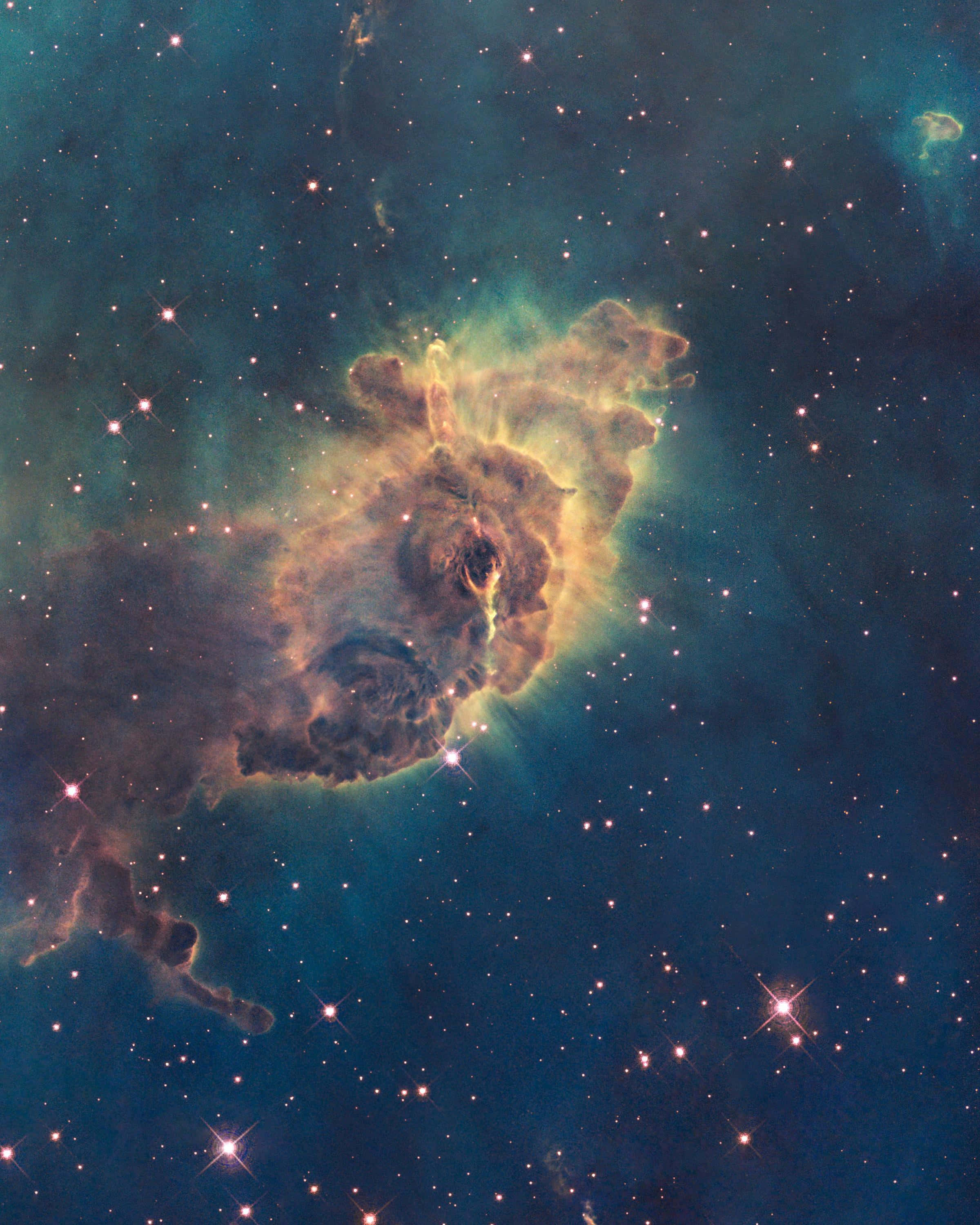 Carina Nebula, golden hues, teal hues, 2K Phone Wallpaper