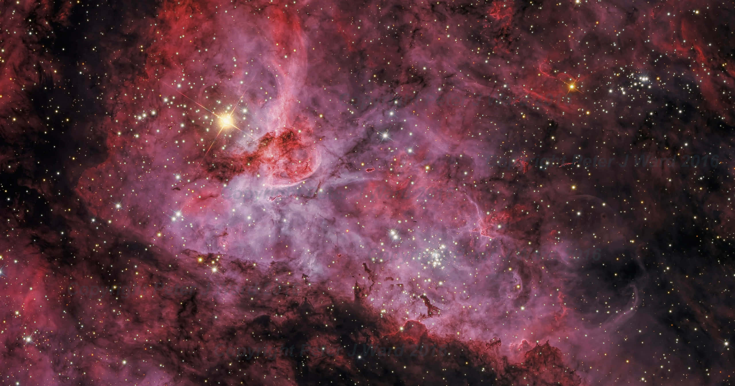 Carina Nebula, deep reds, purples, 2K Desktop Wallpaper