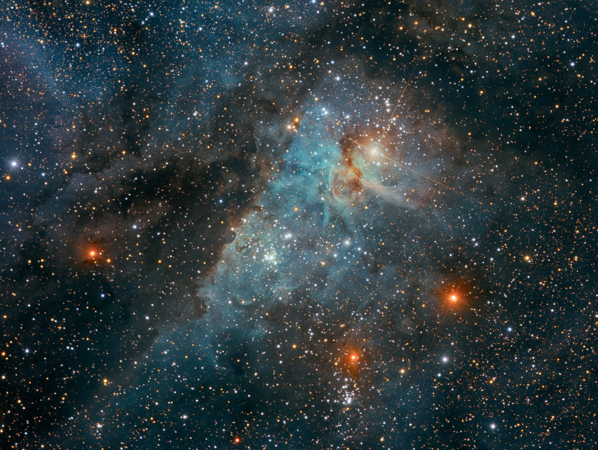 Carina Nebula, turquoise, orange, Full HD Desktop Wallpaper