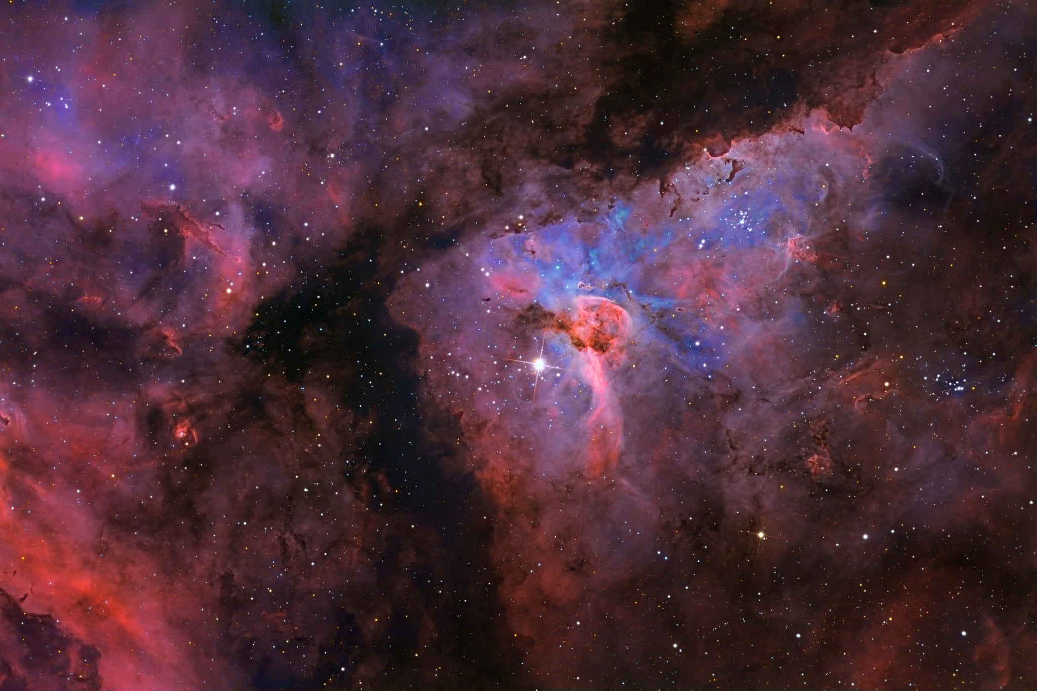 Carina Nebula, fiery reds, electric blues, Full HD Desktop Wallpaper