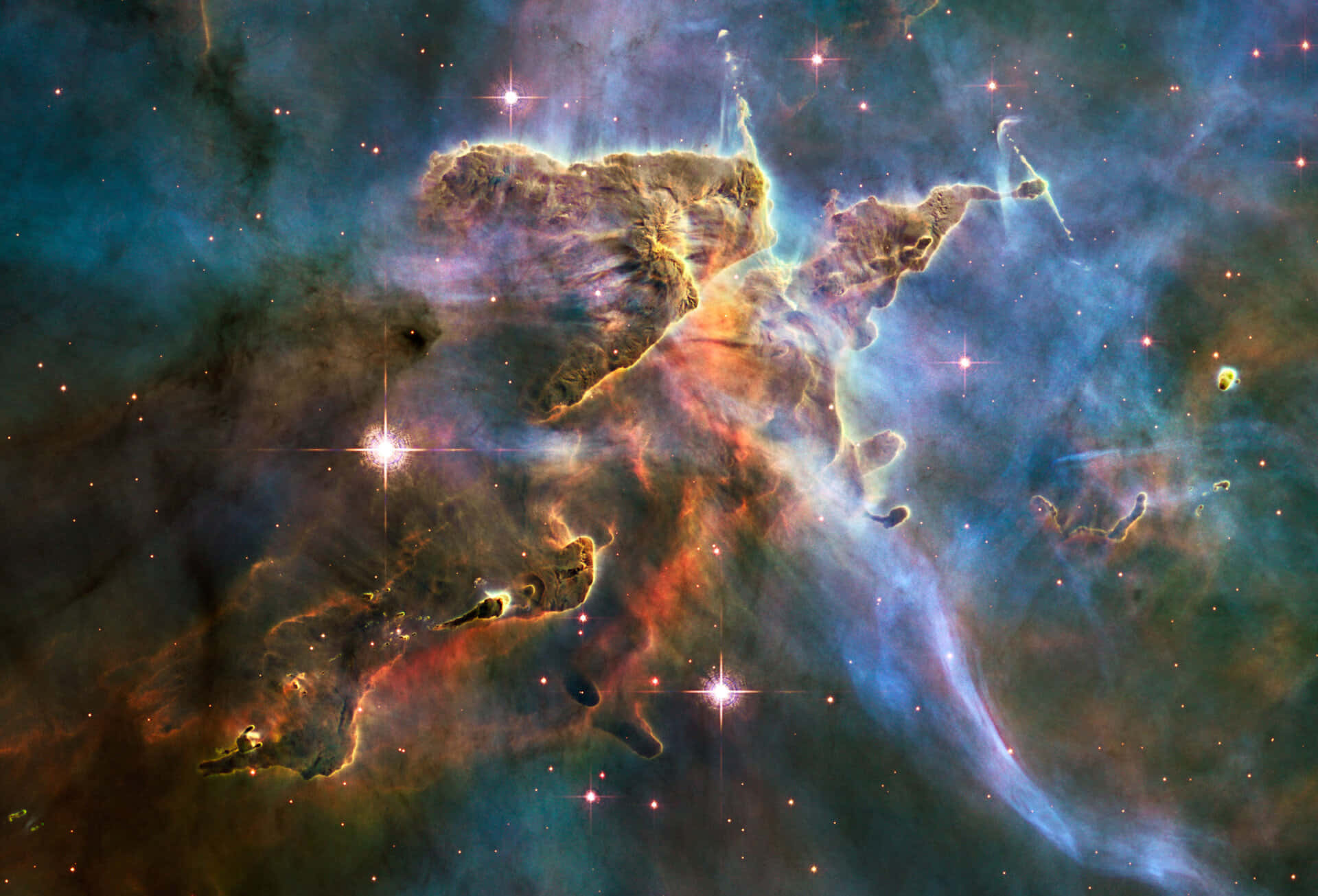 Carina Nebula, fiery orange, electric blue, Full HD Desktop Wallpaper