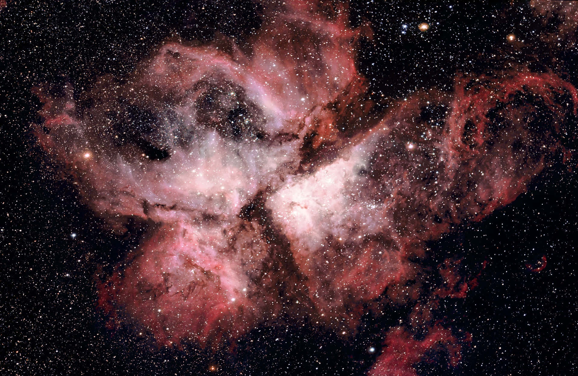 Carina Nebula, pink red gases, white gases, Full HD Desktop Wallpaper