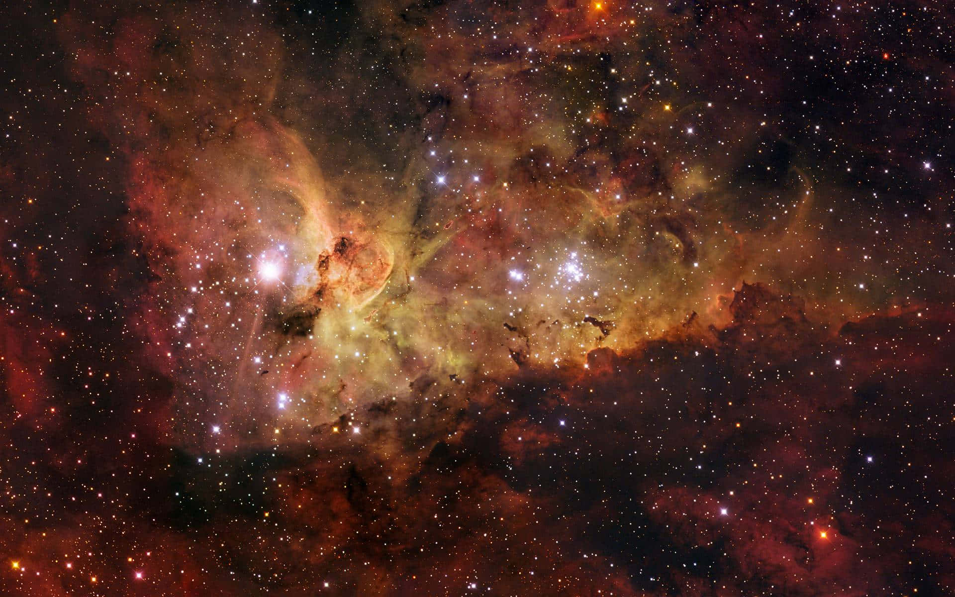 Carina Nebula, fiery reds, golds, Full HD Desktop Wallpaper