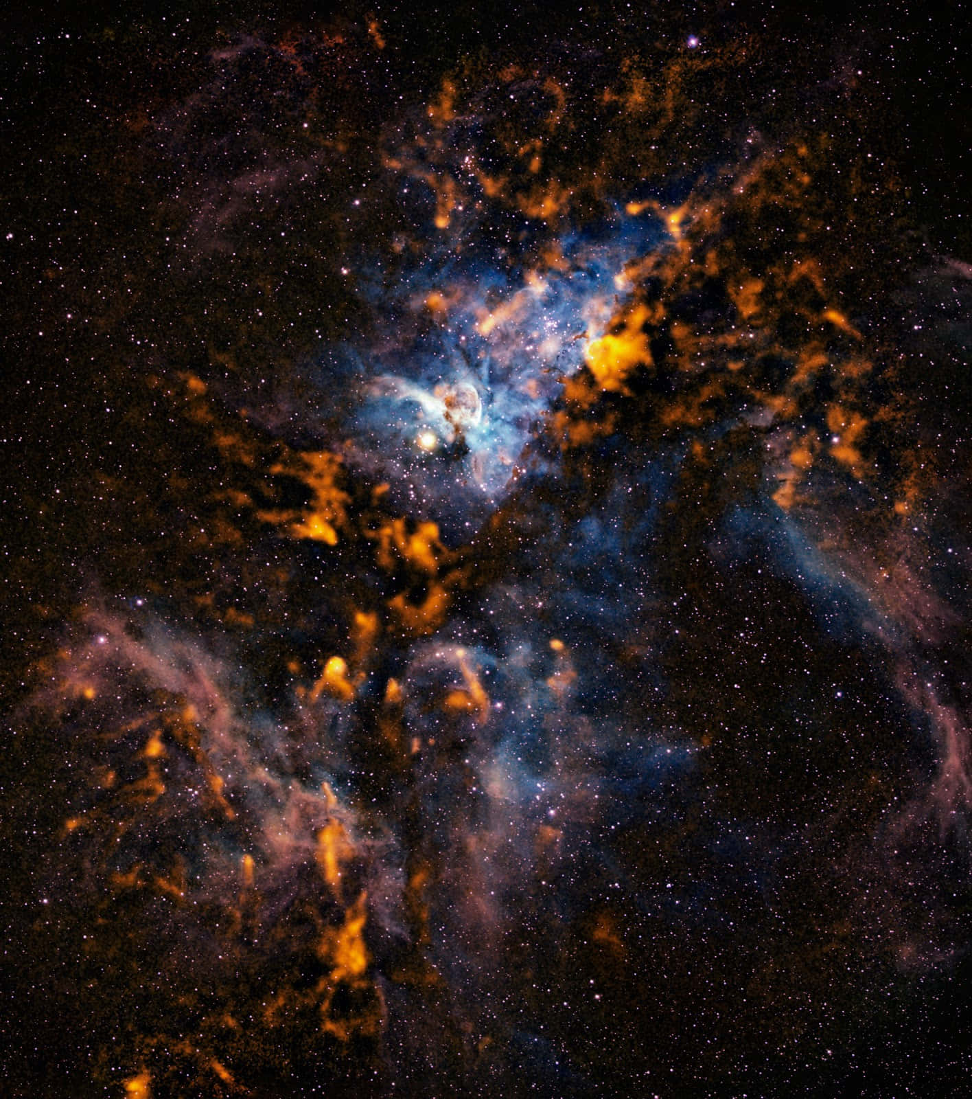 Carina Nebula, orange gas clouds, blue gas clouds, HD Phone Wallpaper