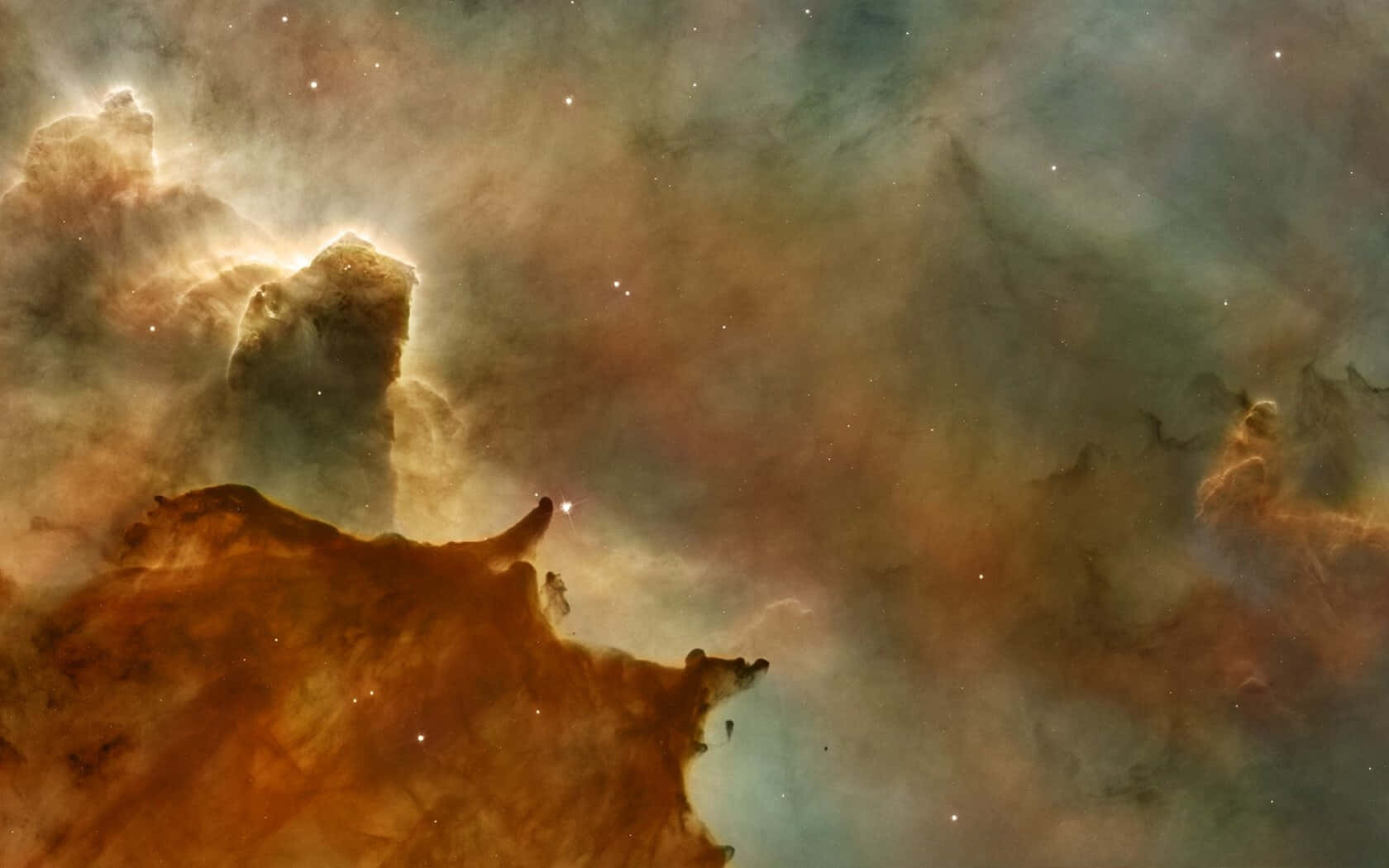 Carina Nebula, glowing orange, teal clouds, HD Desktop Wallpaper