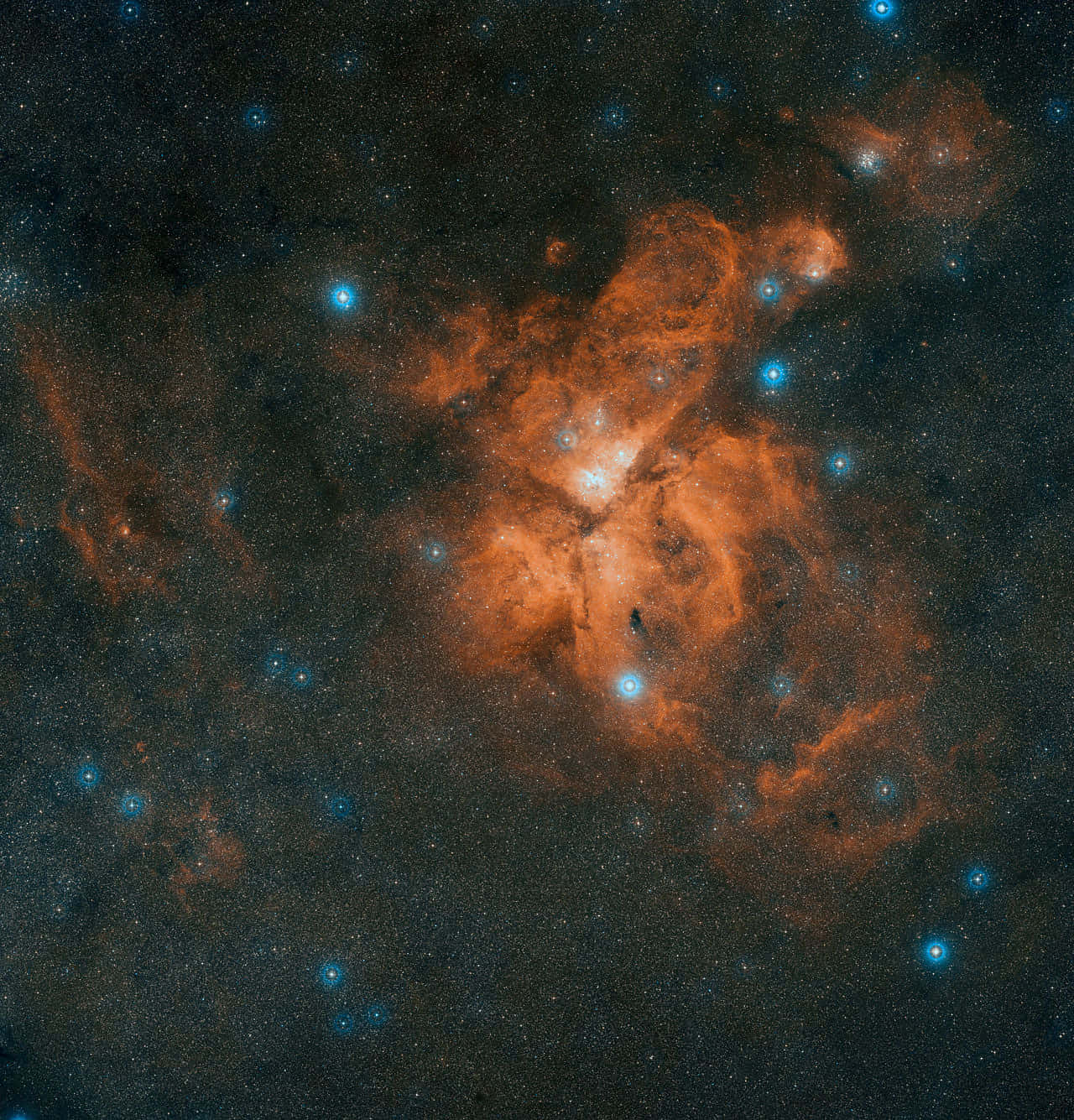 Carina Nebula, orange nebula, glowing blue stars, HD Phone Wallpaper