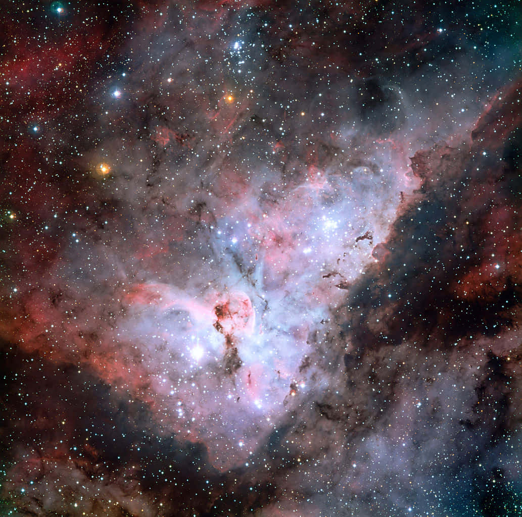 Carina Nebula, red pink and blue gases, bright stars, SD Desktop Wallpaper