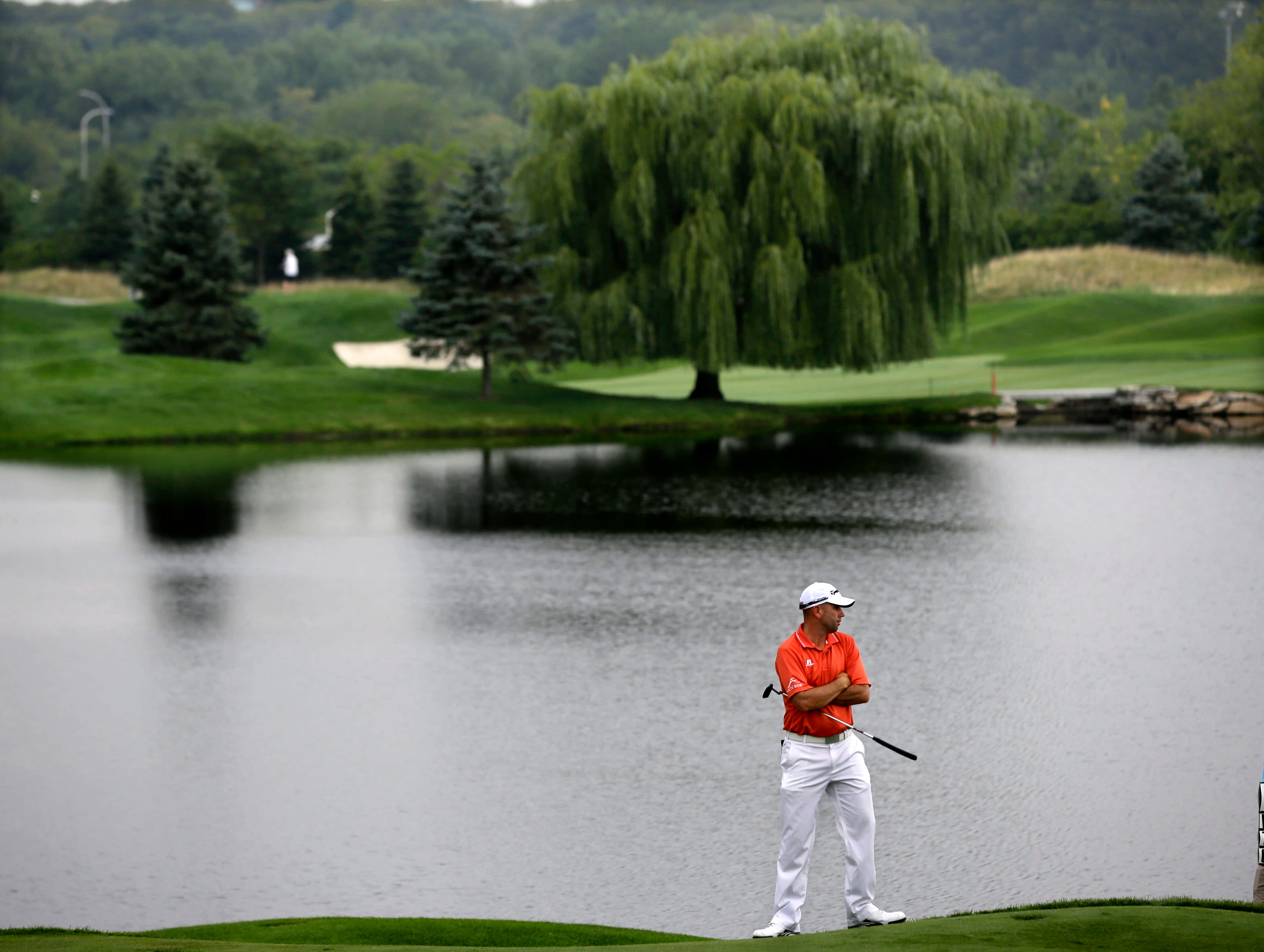 Carl Pettersson, orange shirt, white pants, 4K Desktop Wallpaper