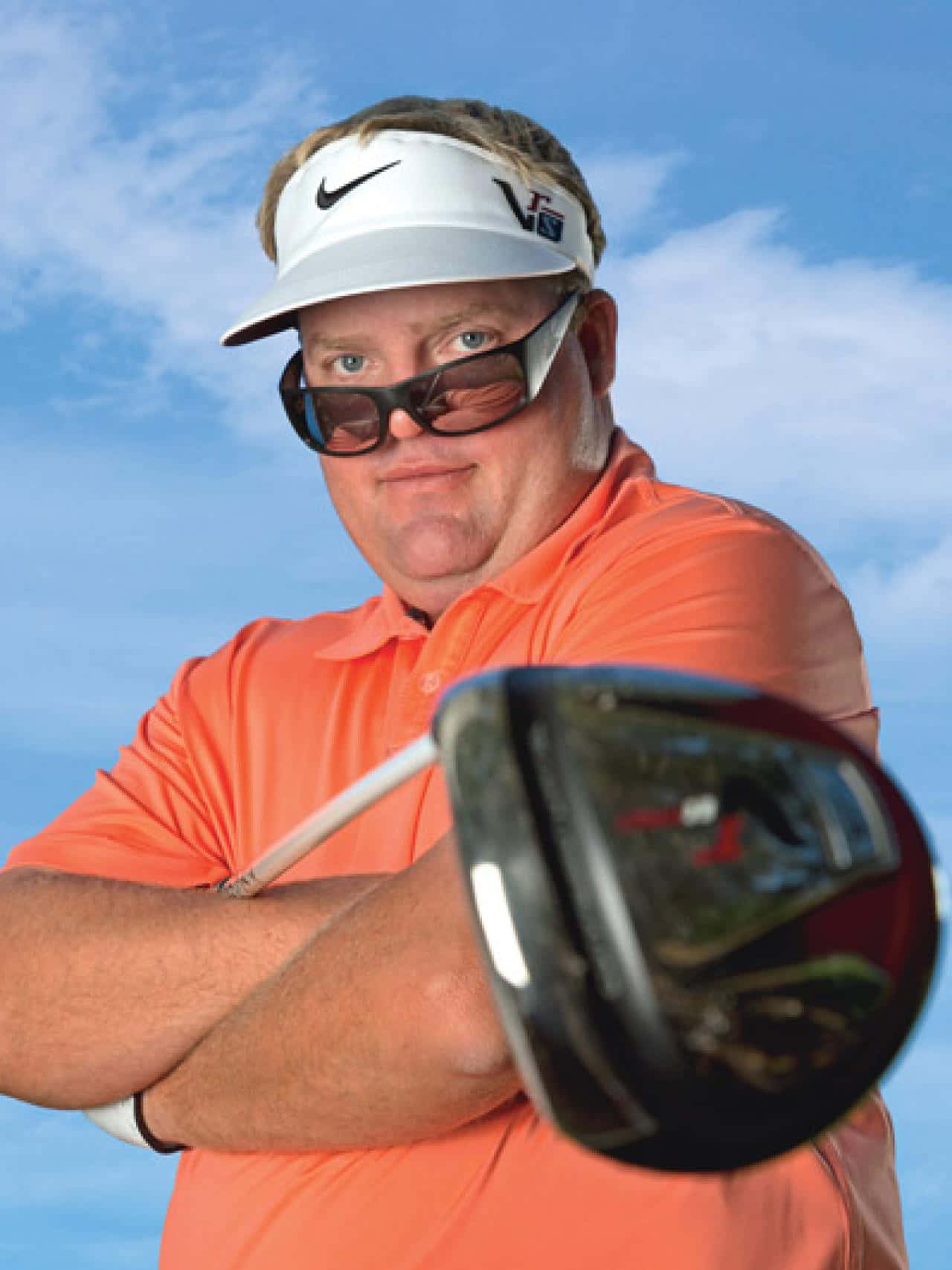 Carl Pettersson, orange shirt, white cap, HD Phone Wallpaper
