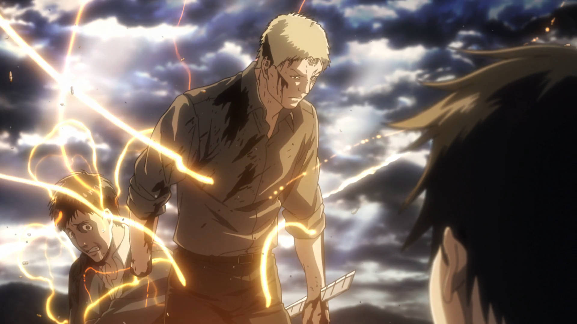 Carl Reiner, blonde-haired anime warrior, glowing yellow energy, Full HD Desktop Wallpaper