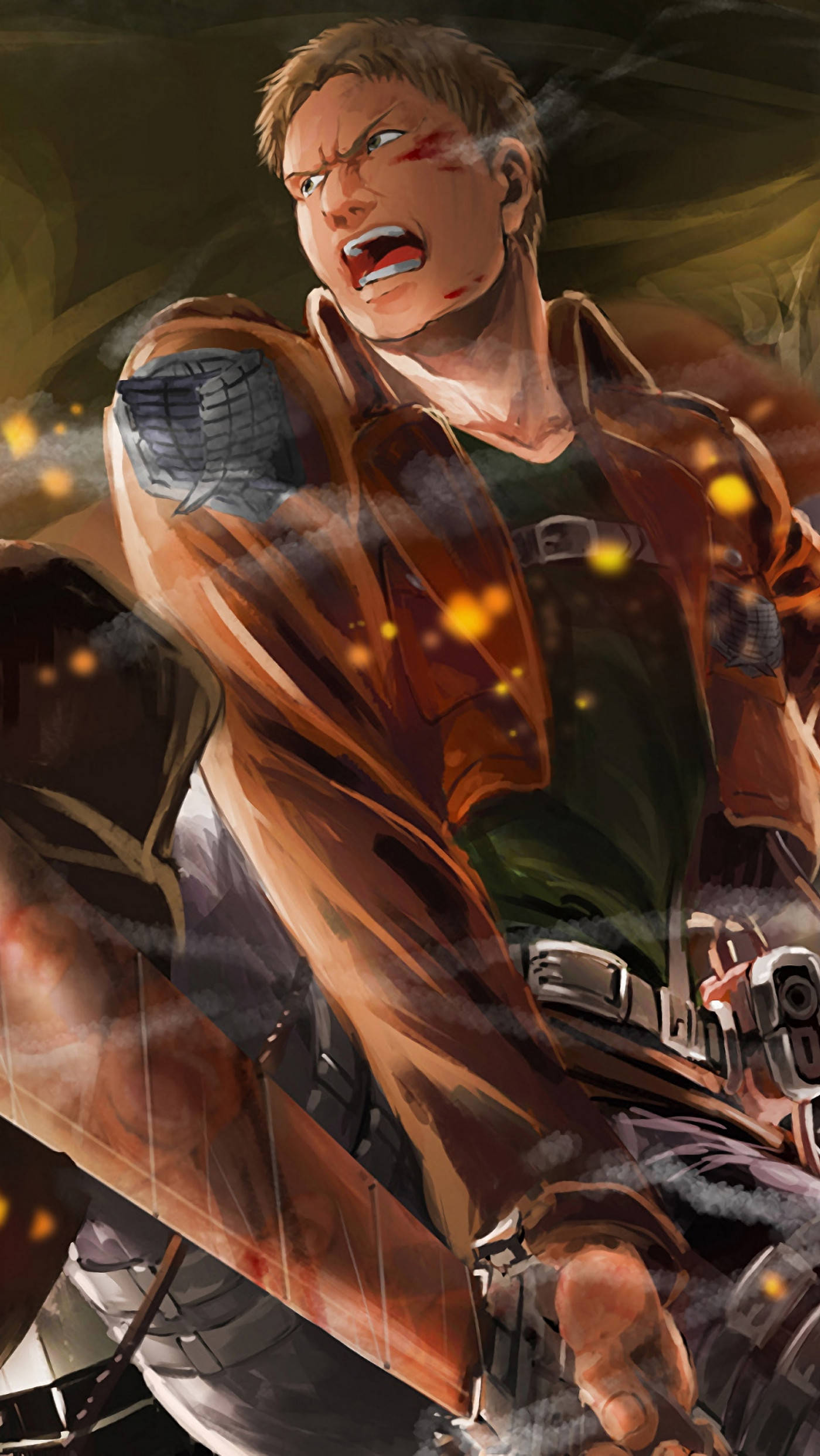 Reiner, anime warrior, bloodied face, Full HD Phone Wallpaper