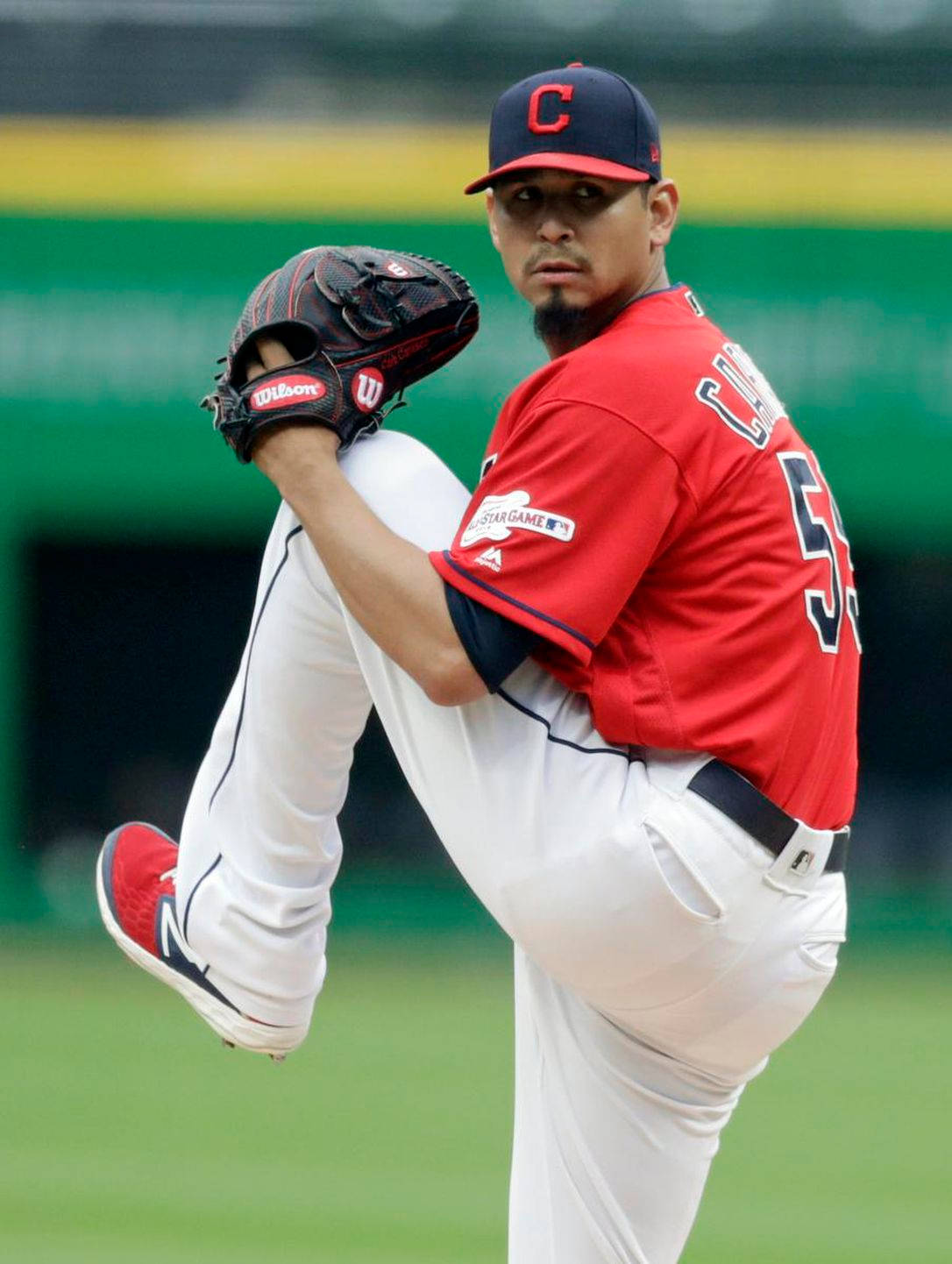 Carlos Carrasco, red jersey, number 55, HD Phone Wallpaper