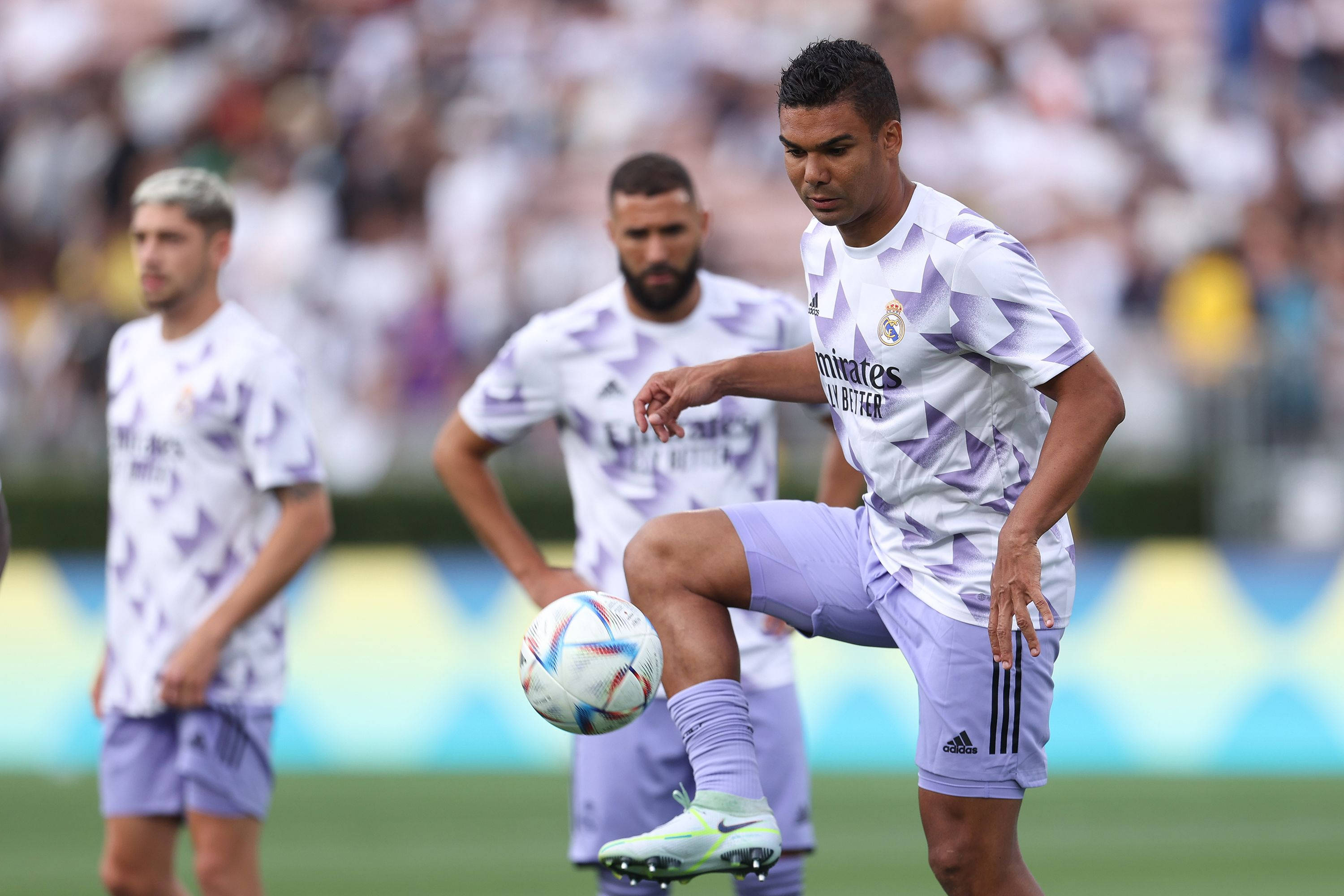 Carlos Casimiro, purple and white kit, colorful ball, 2K Desktop Wallpaper
