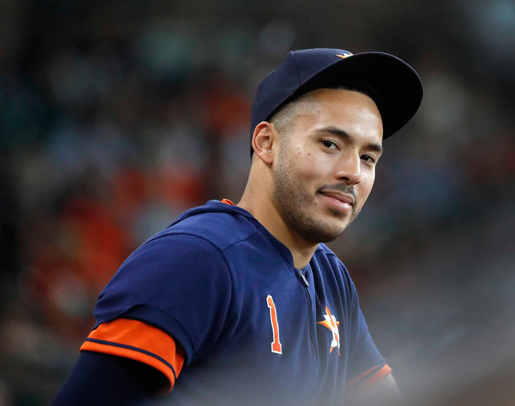 Carlos Correa, blue and orange uniform, number one, Full HD Desktop Wallpaper