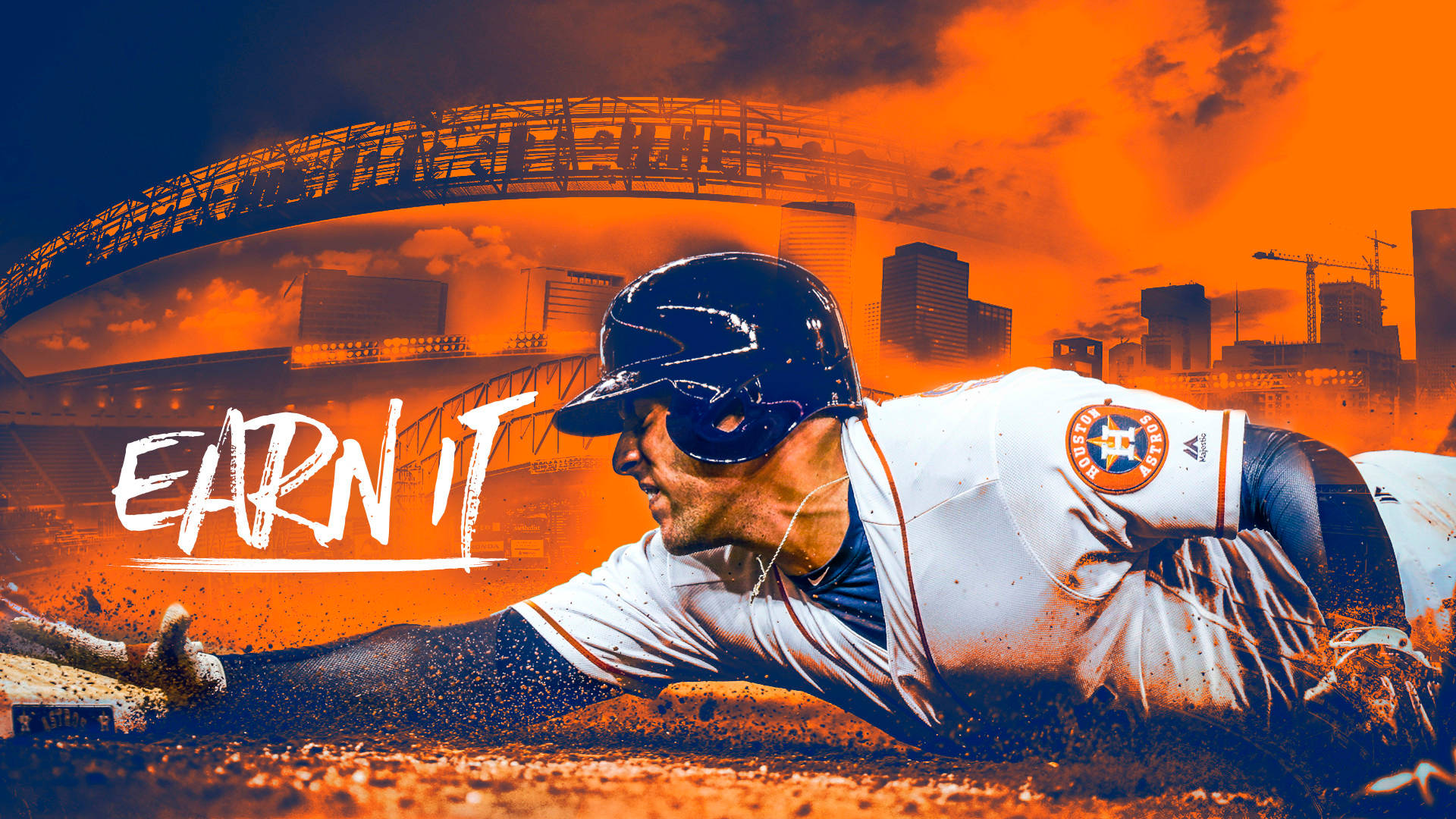 Carlos Correa, home plate, fiery orange stadium backdrop, Full HD Desktop Wallpaper
