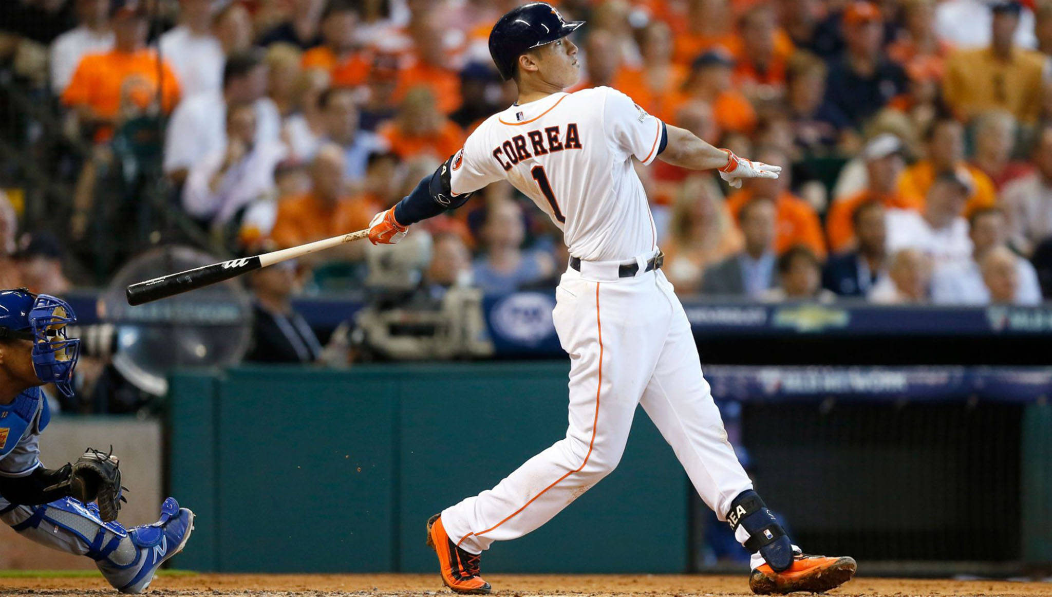 Carlos Correa, white uniform, catcher, Full HD Desktop Wallpaper