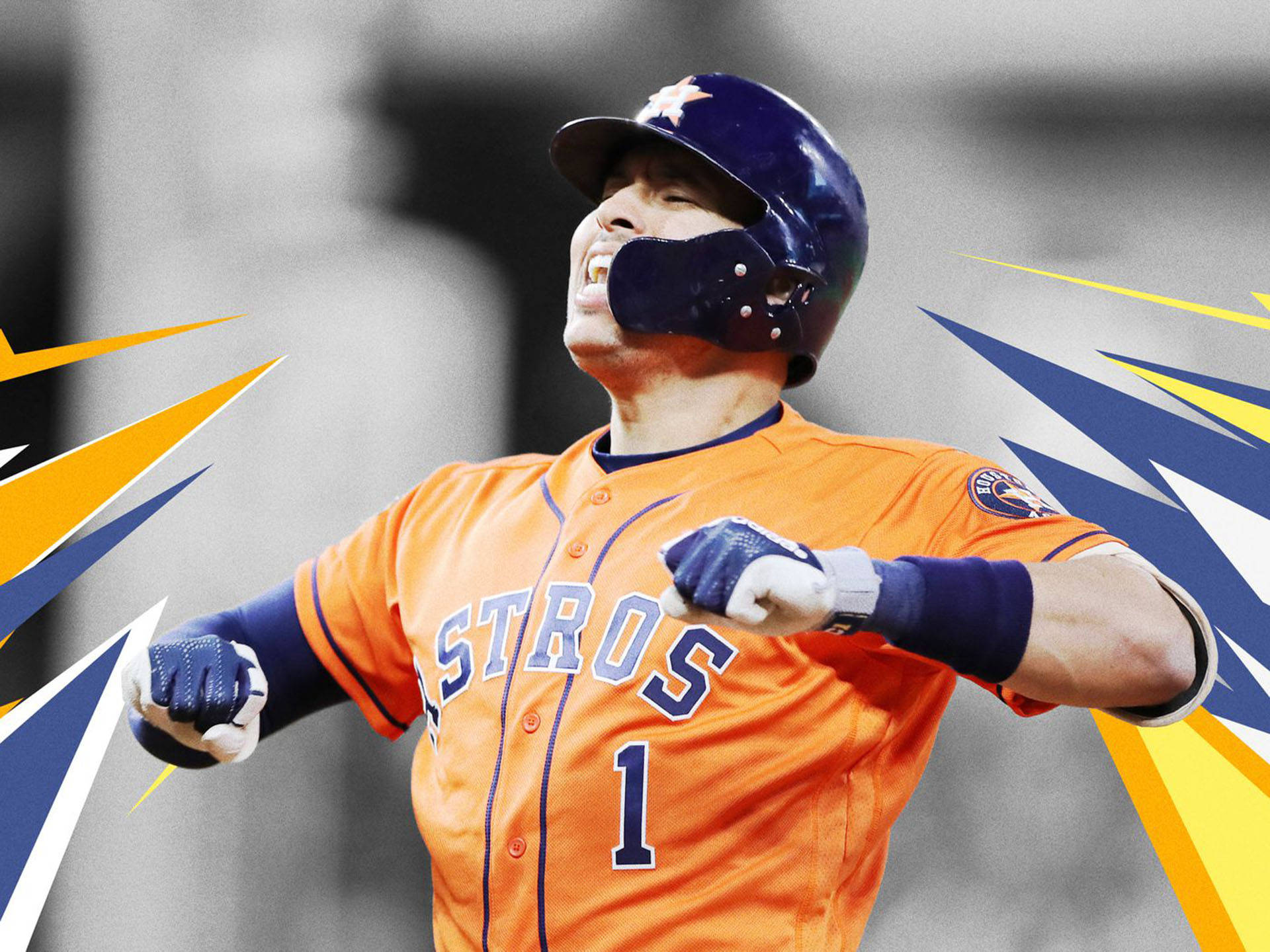 Carlos Correa, orange Astros jersey, clenched fists, Full HD Desktop Wallpaper