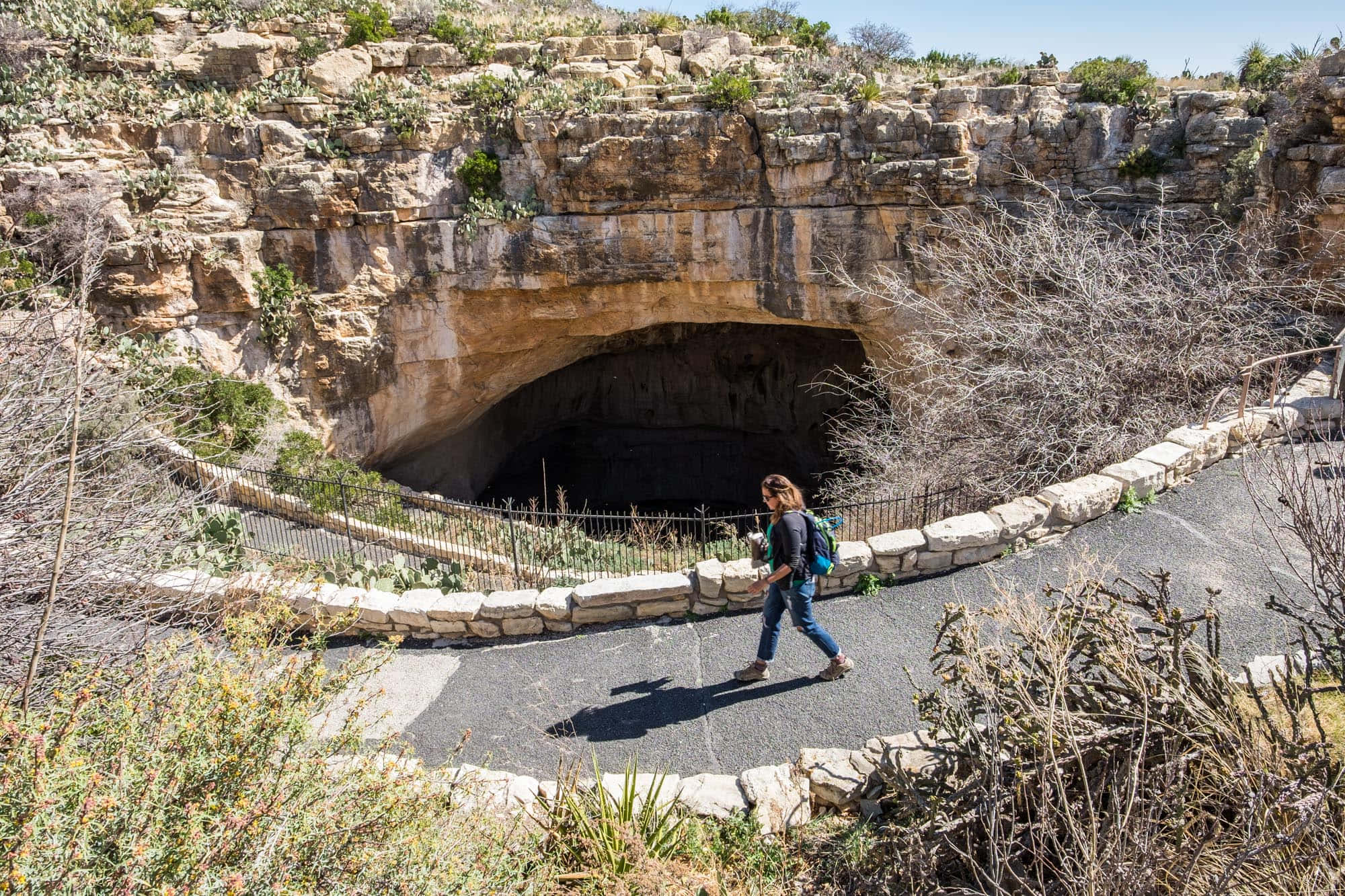Carlsbad Caverns National Park, paved path, rocky cave entrance, Full HD Desktop Wallpaper