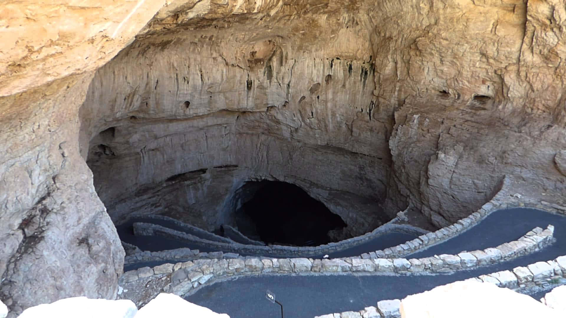 Carlsbad Caverns National Park, cave entrance, winding stone road, Full HD Desktop Wallpaper