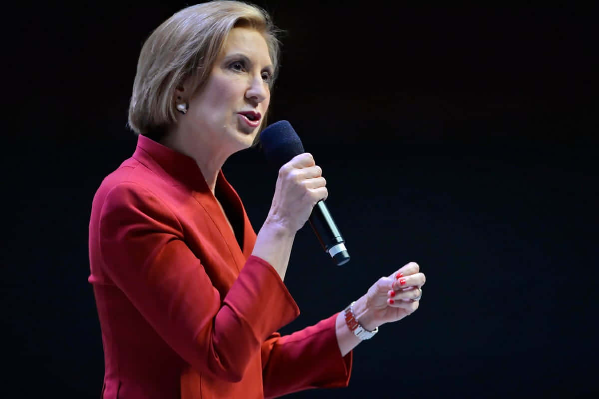 Carly Fiorina, vibrant red blazer, microphone, SD Desktop Wallpaper