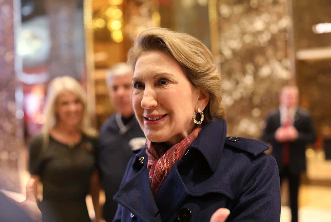 Carly Fiorina, navy coat, patterned scarf, SD Desktop Wallpaper