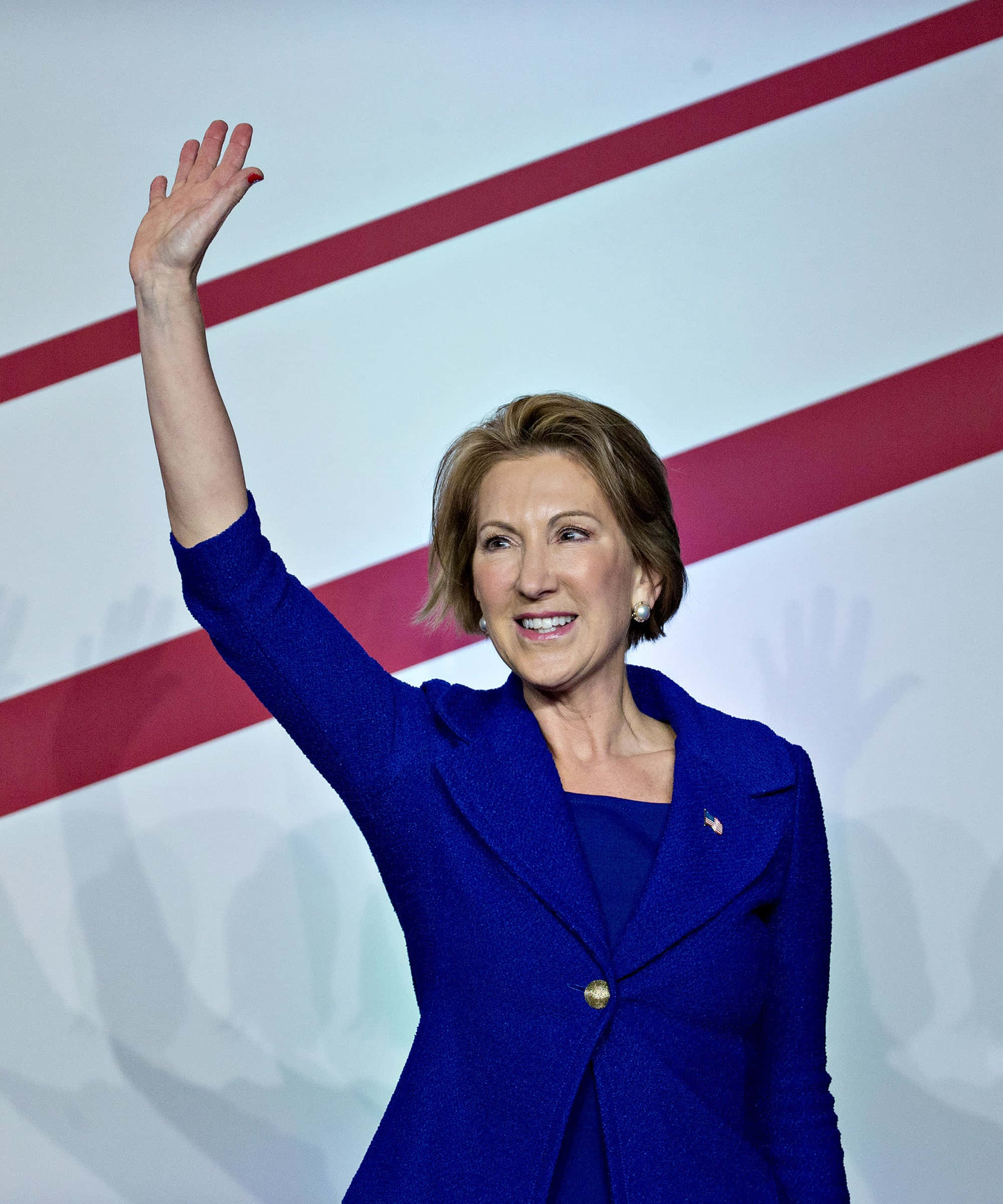 Carly Fiorina, royal blue suit, white and red striped backdrop, Full HD Phone Wallpaper