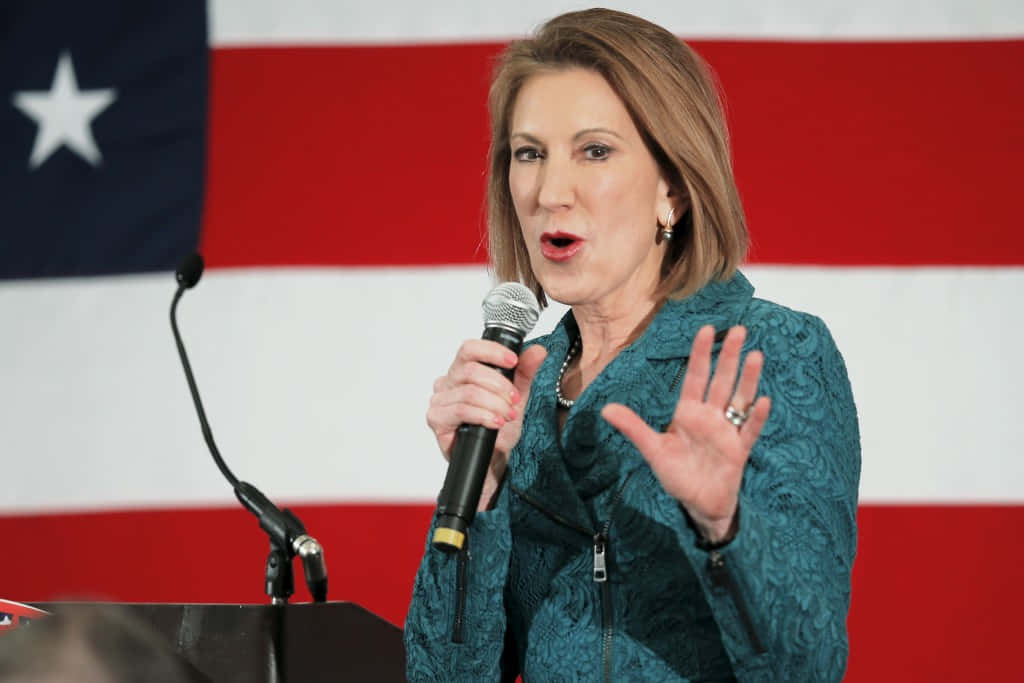 Carly Fiorina, teal lace jacket, microphone, SD Desktop Wallpaper