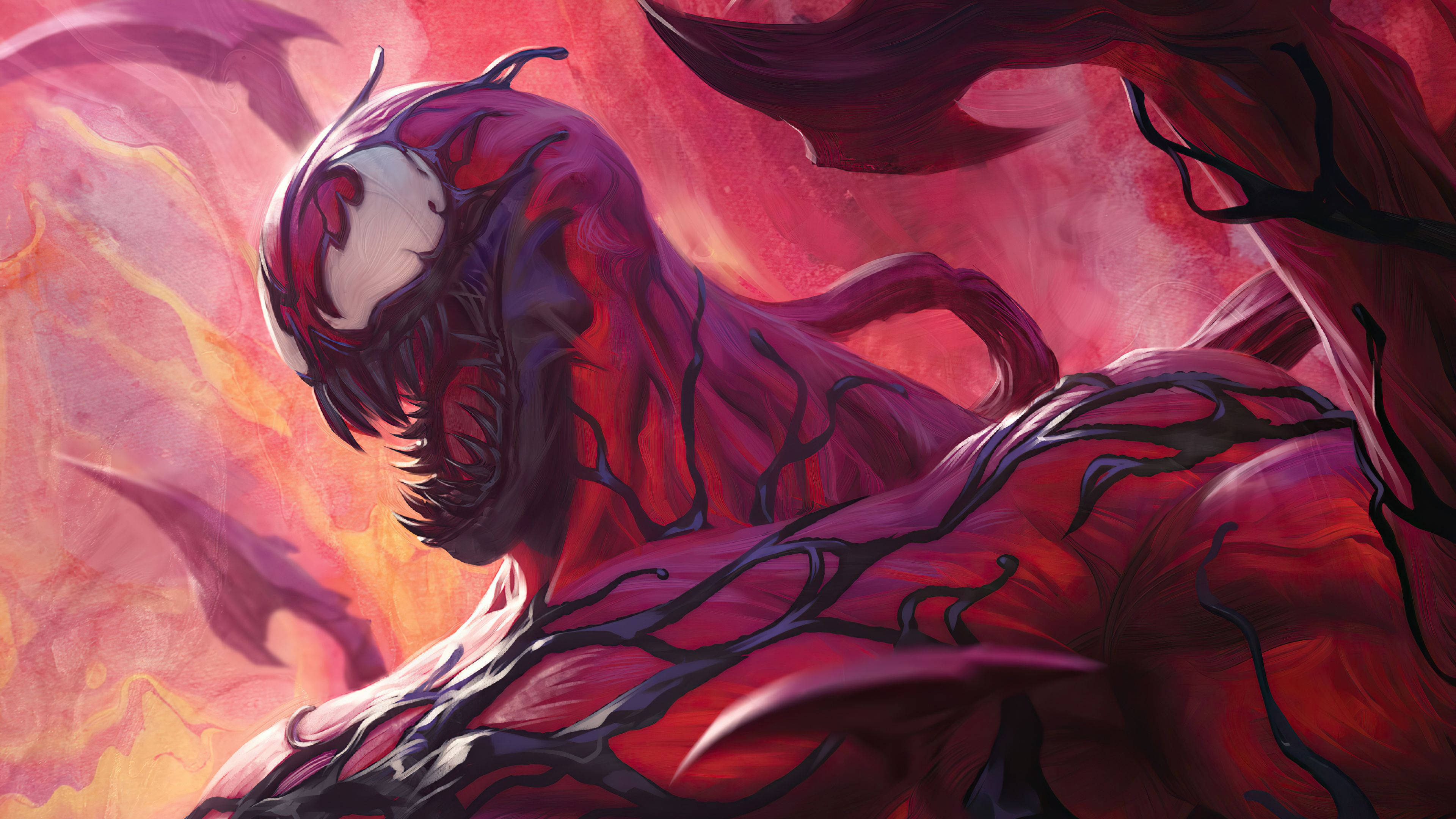 Veiny Carnage 4K, symbiote creature, red and black, 4K Desktop Wallpaper
