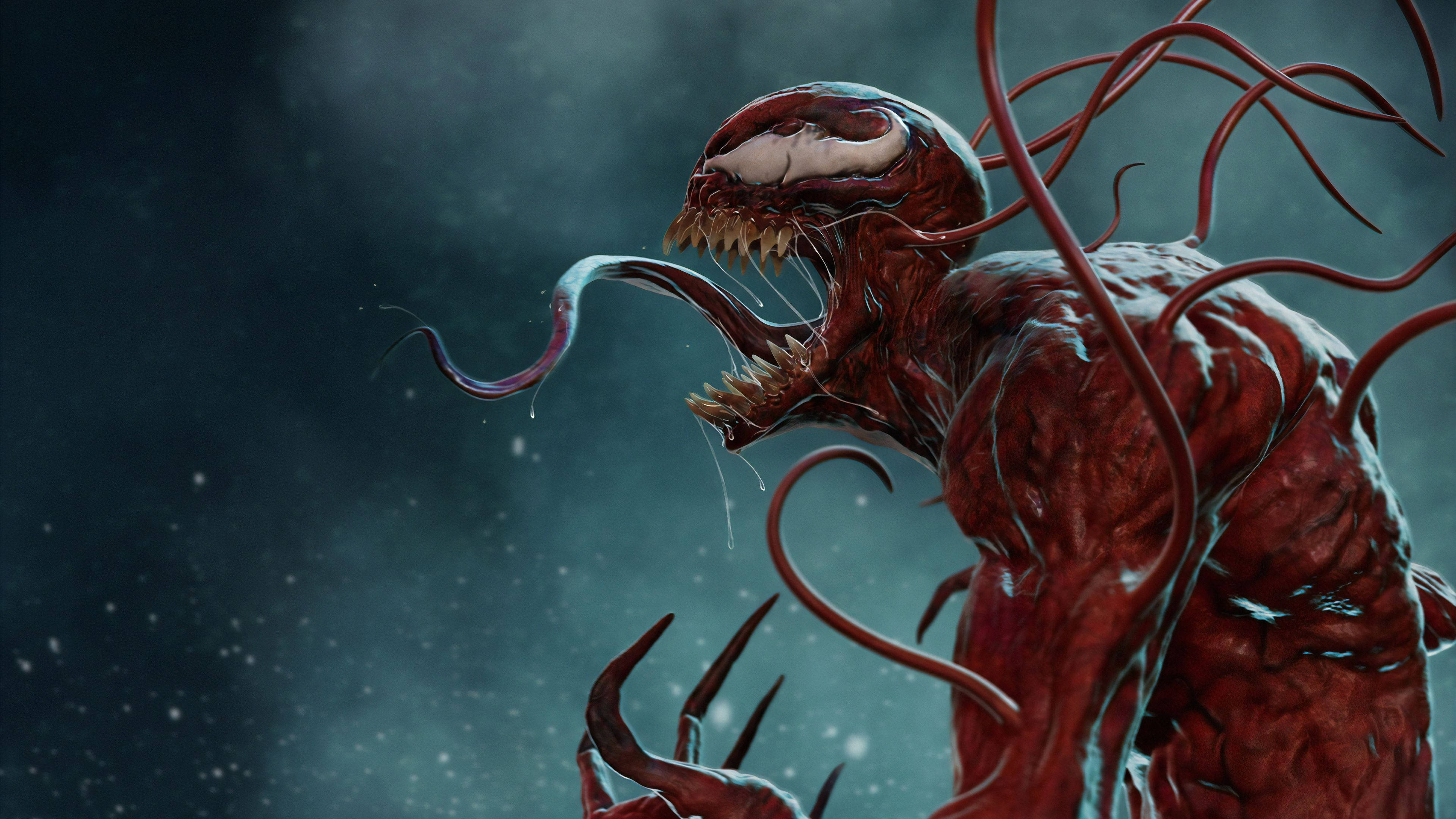 Carnage 4K, red symbiote creature, sharp teeth, 4K Desktop Wallpaper
