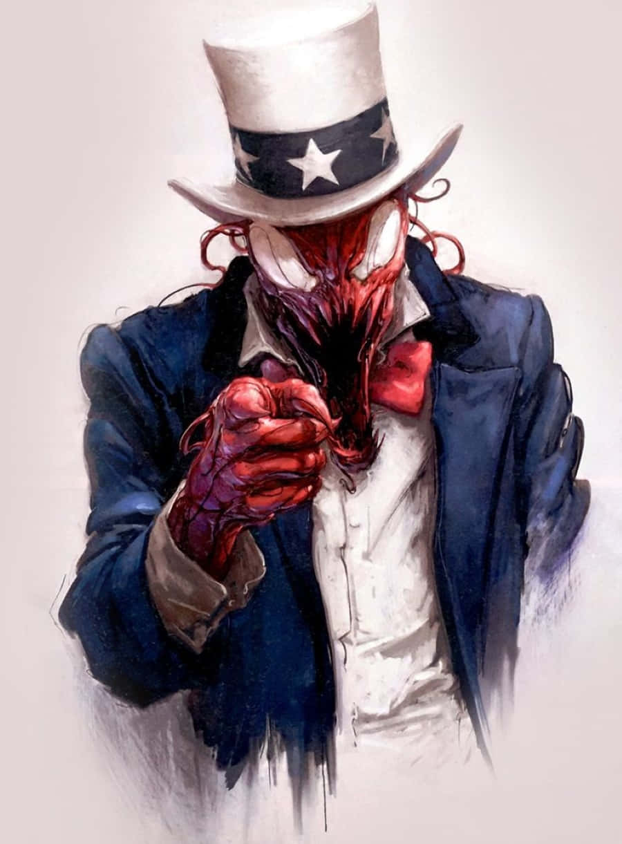 Carnage USA, red-skinned figure, patriotic top hat, SD Phone Wallpaper