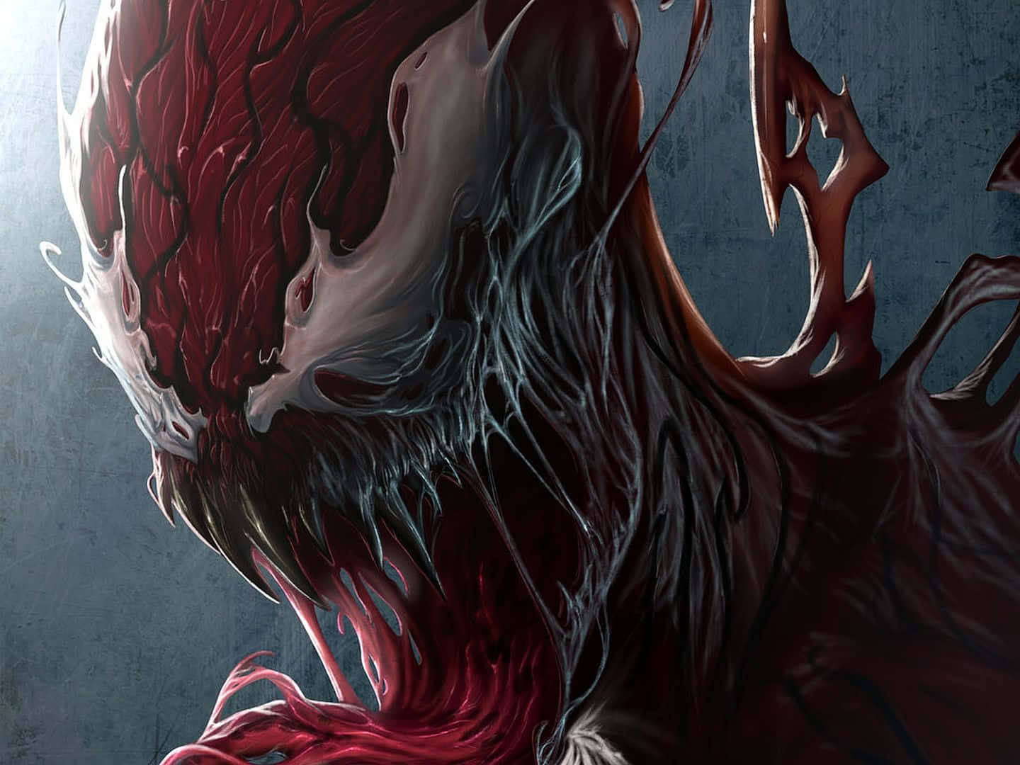 Carnage, red and black symbiote creature, sharp teeth, HD Desktop Wallpaper