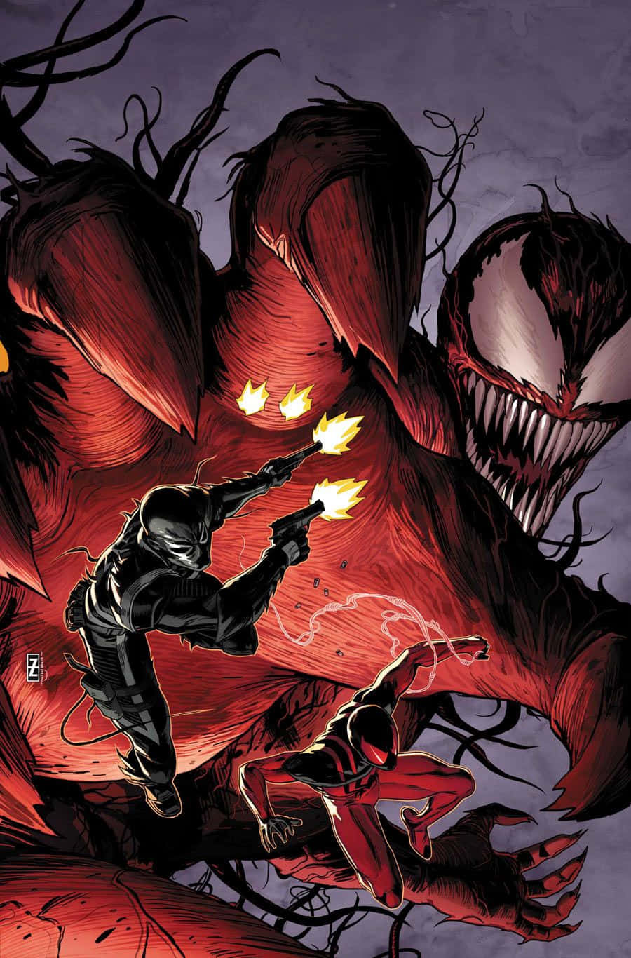Carnage USA, black and red suits, red symbiote monster, HD Phone Wallpaper