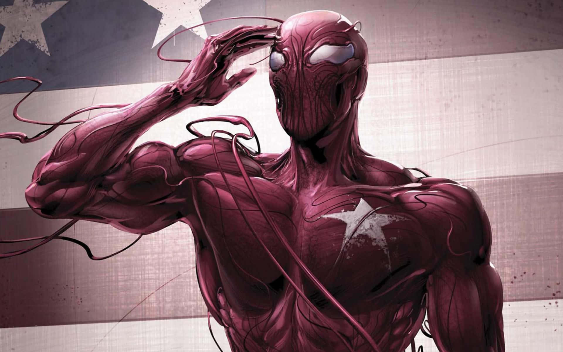 Carnage USA, red symbiote superhero, weathered American flag, Full HD Desktop Wallpaper