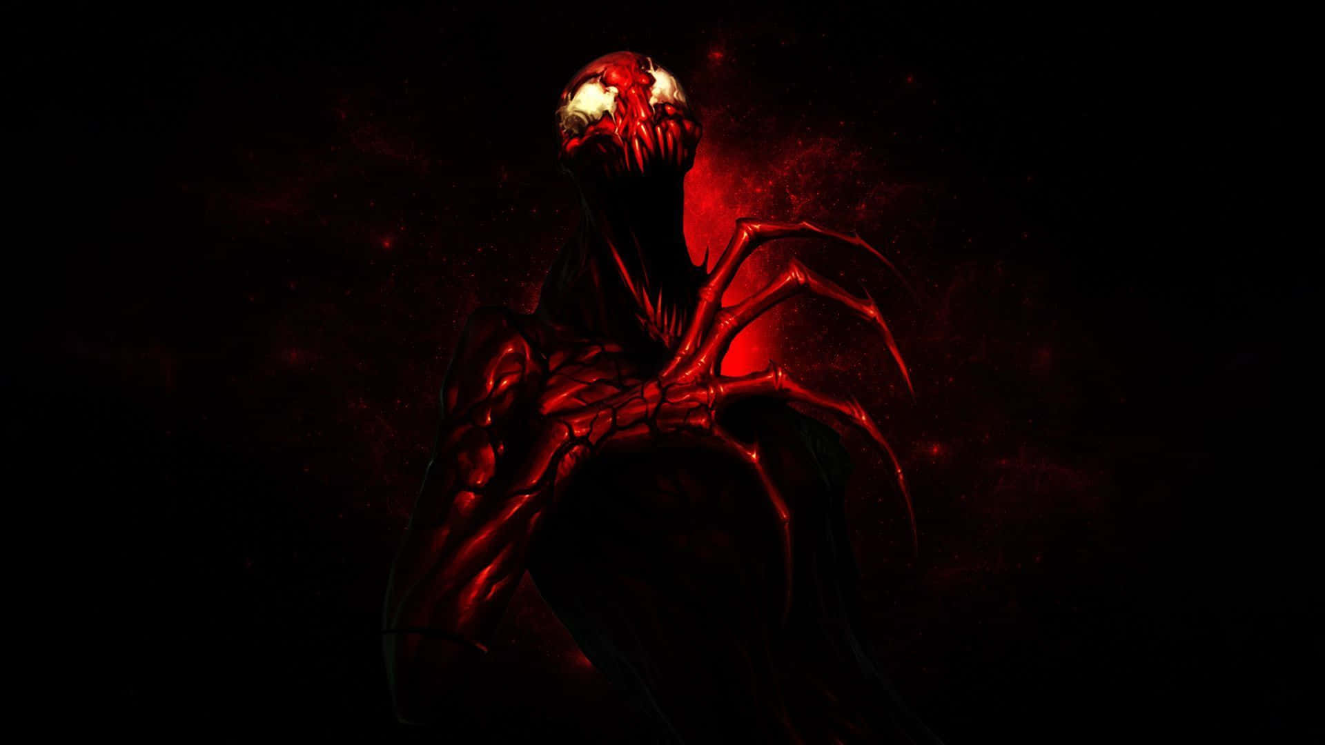 Carnage USA, red symbiote creature, glowing white eyes, Full HD Desktop Wallpaper