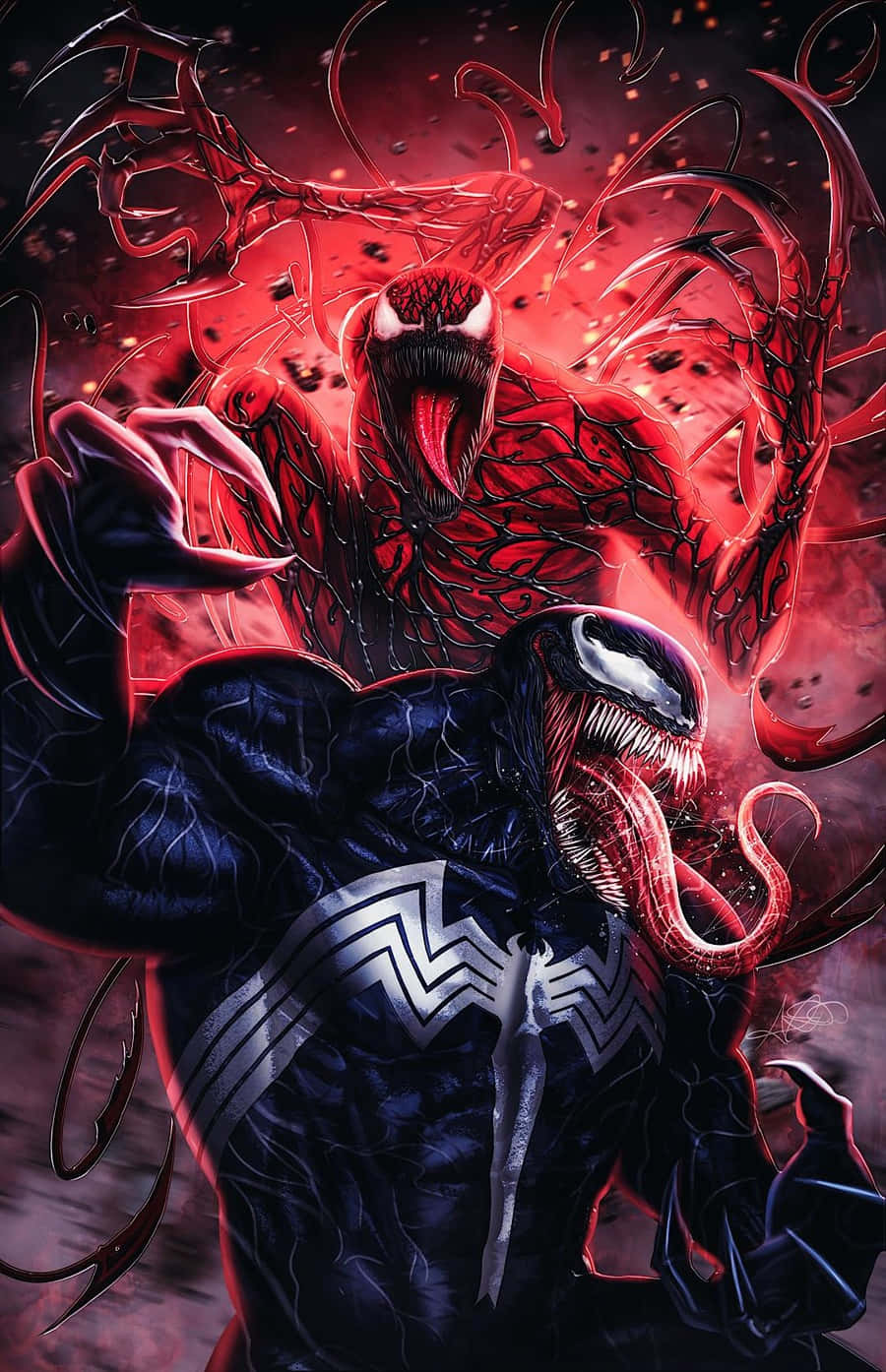 Carnage, Venom, fiery red and black, HD Phone Wallpaper